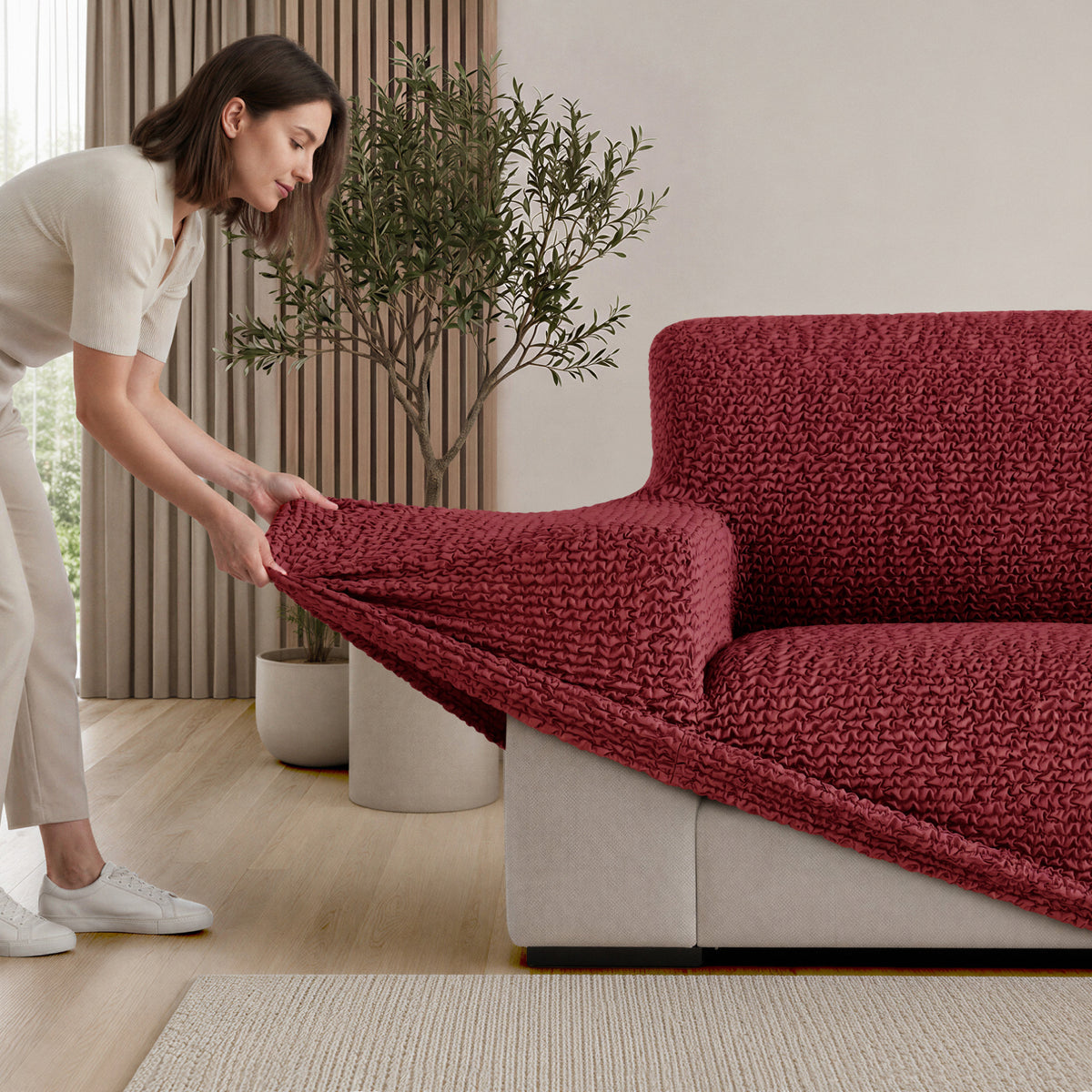 Armchair Slipcover, Comfort Collection – Burgundy, installation view | Burgundy