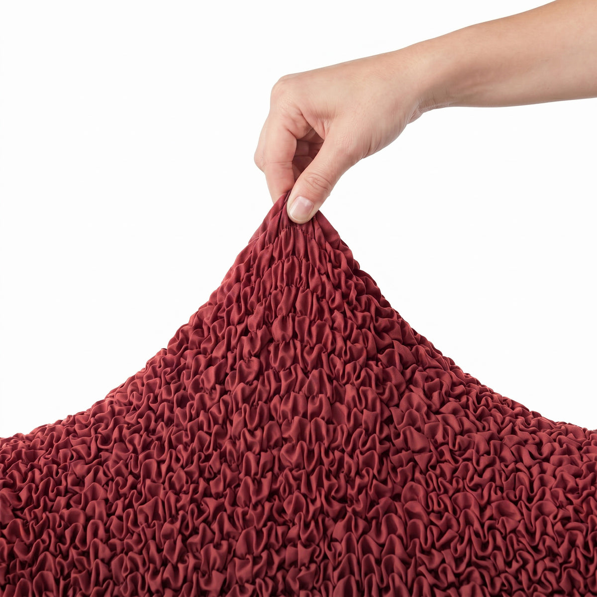Armchair Slipcover, Comfort Collection – Burgundy, stretch view | Burgundy