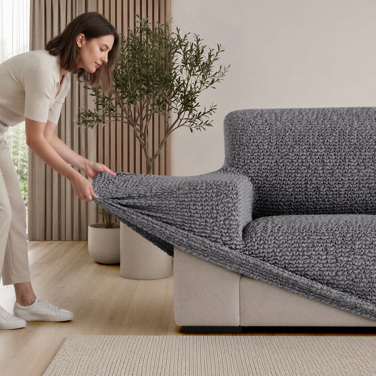Armchair Slipcover, Comfort Collection – Dark Grey, installation view | Dark Grey