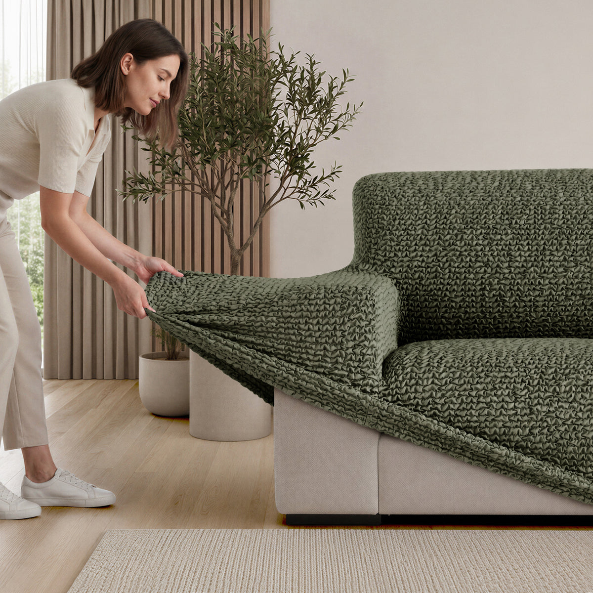 Armchair Slipcover, Comfort Collection – Moss Green, installation view | Moss Green