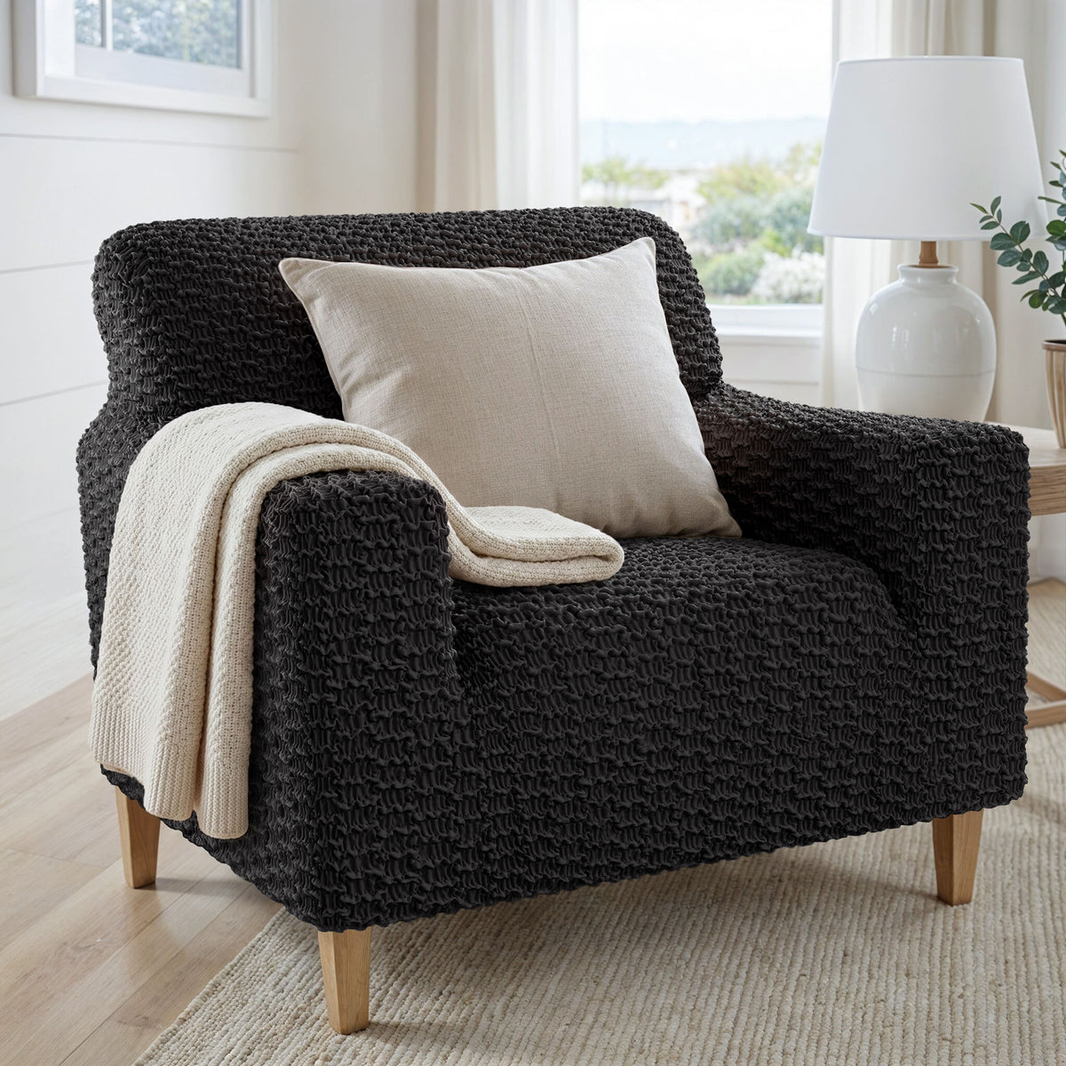 Armchair Slipcover, Embrace Collection – Black, interior view 1 | Black