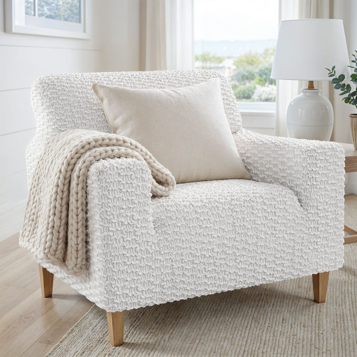 Armchair Slipcover, Embrace Collection – Crisp White, interior view 1 | Crisp White