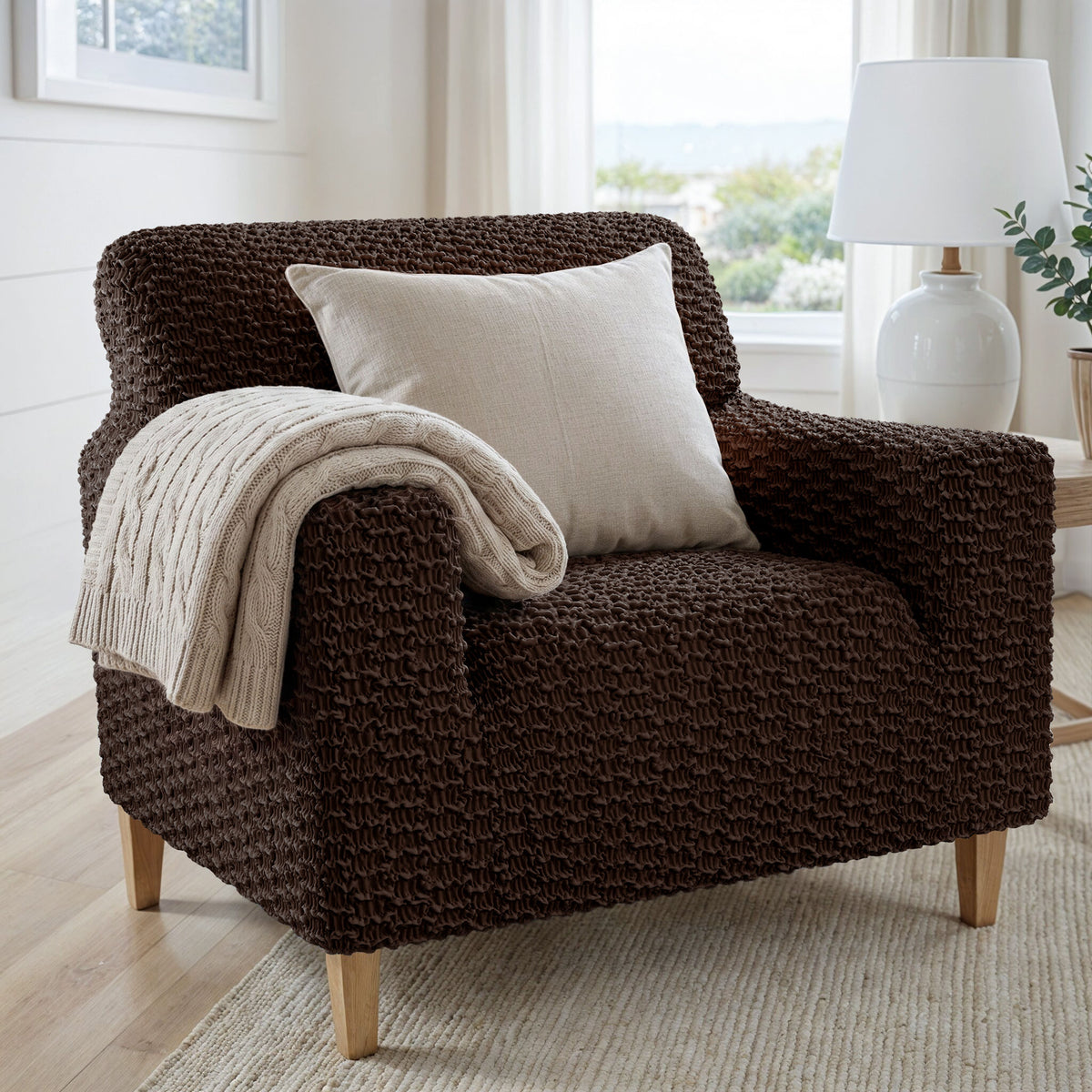 Armchair Slipcover, Embrace Collection – Dark Brown, interior view 1 | Dark Brown