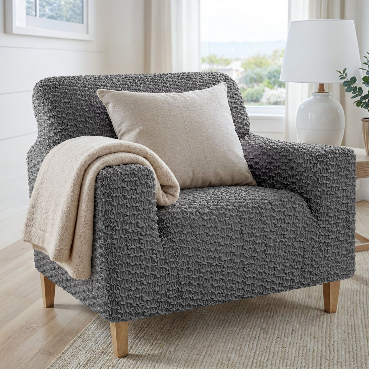 Armchair Slipcover, Embrace Collection – Dark Grey, interior view 1 | Dark Grey