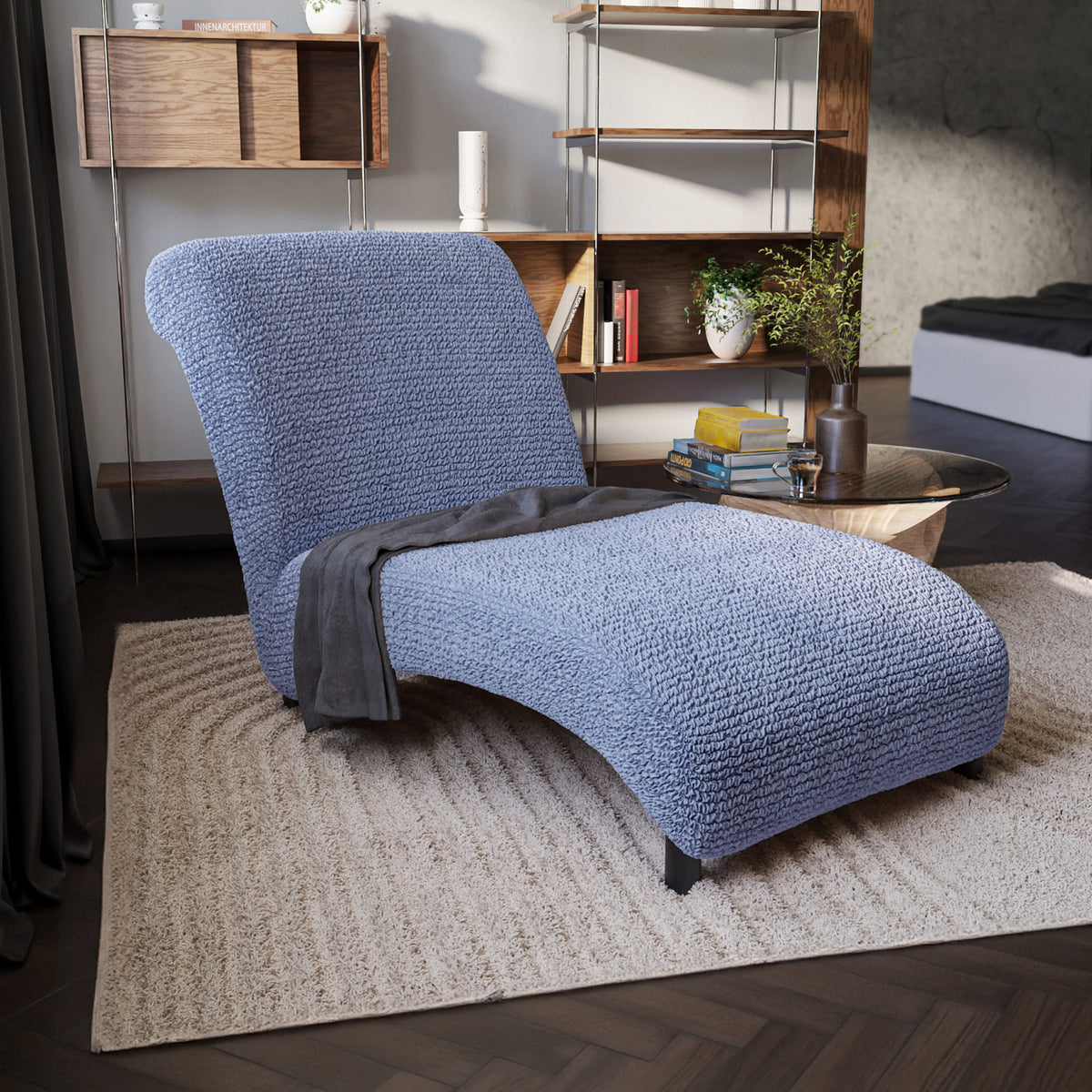 Armless Chaise Lounge Slipcover, Comfort Collection – Blue, interior view 1 | Blue
