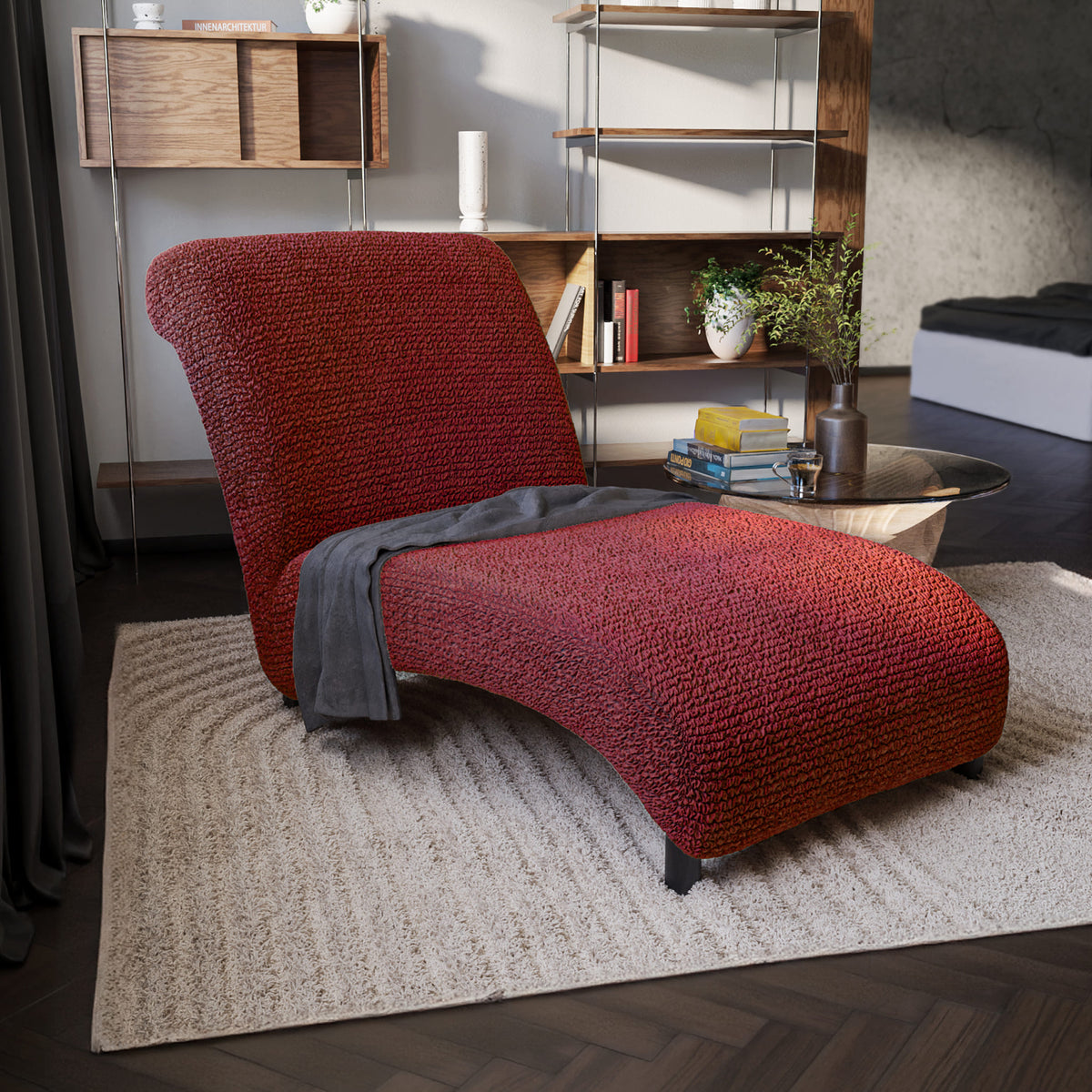 Armless Chaise Lounge Slipcover, Comfort Collection – Burgundy, interior view 1 | Burgundy