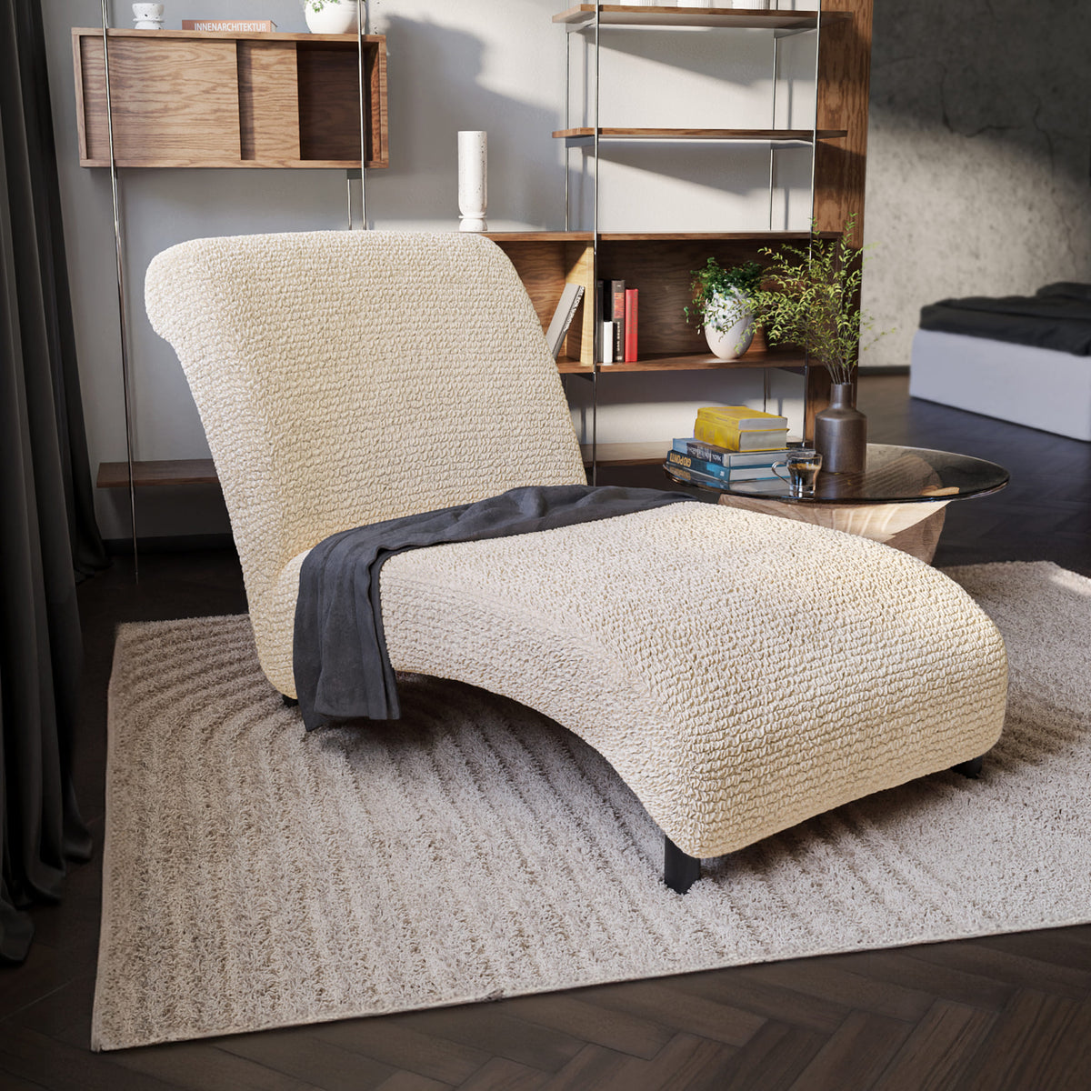 Armless Chaise Lounge Slipcover, Comfort Collection – Cream, interior view 1 | Cream