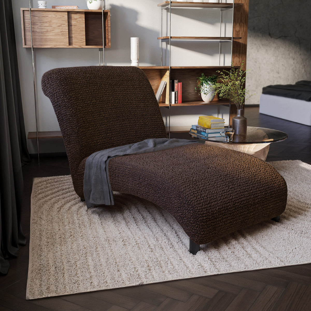 Armless Chaise Lounge Slipcover, Comfort Collection – Dark Brown, interior view 1 | Dark Brown
