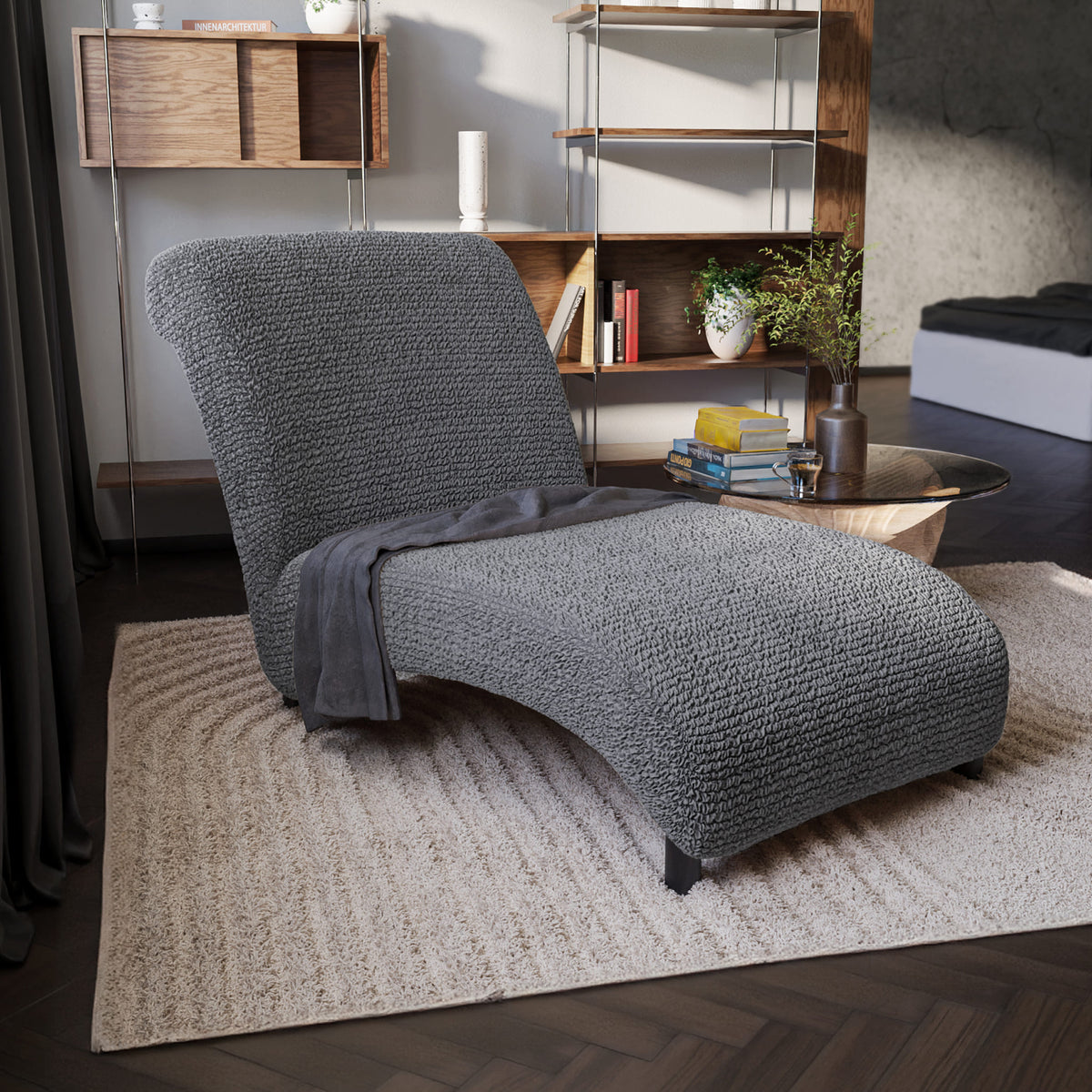 Armless Chaise Lounge Slipcover, Comfort Collection – Dark Grey, interior view 1 | Dark Grey