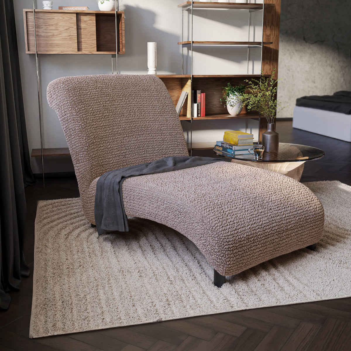 Armless Chaise Lounge Slipcover, Comfort Collection – Soft Taupe, interior view 1 | Soft Taupe