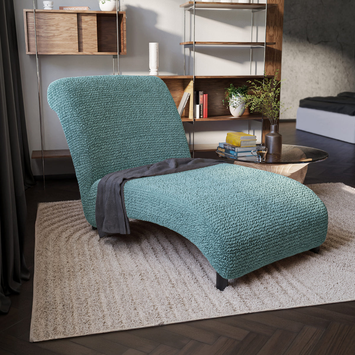 Armless Chaise Lounge Slipcover, Comfort Collection – Teal, interior view 1 | Teal