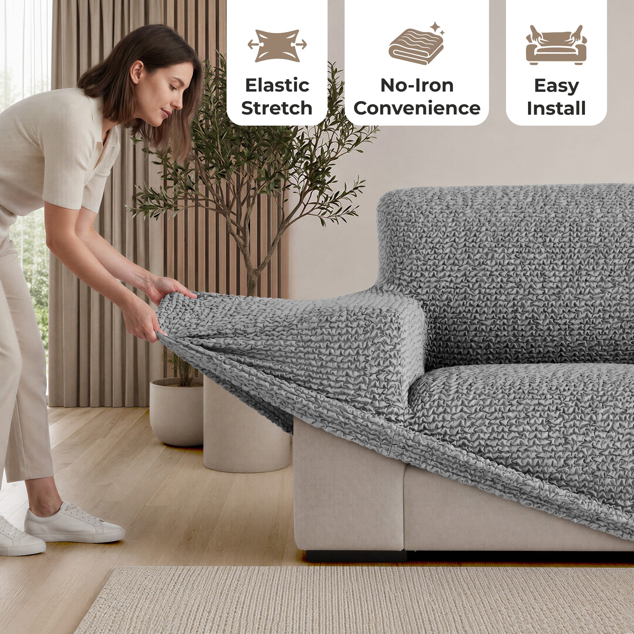 L-Shaped Sofa Slipcover (Left Chaise), Comfort Collection – Ash, color swatch | Ash