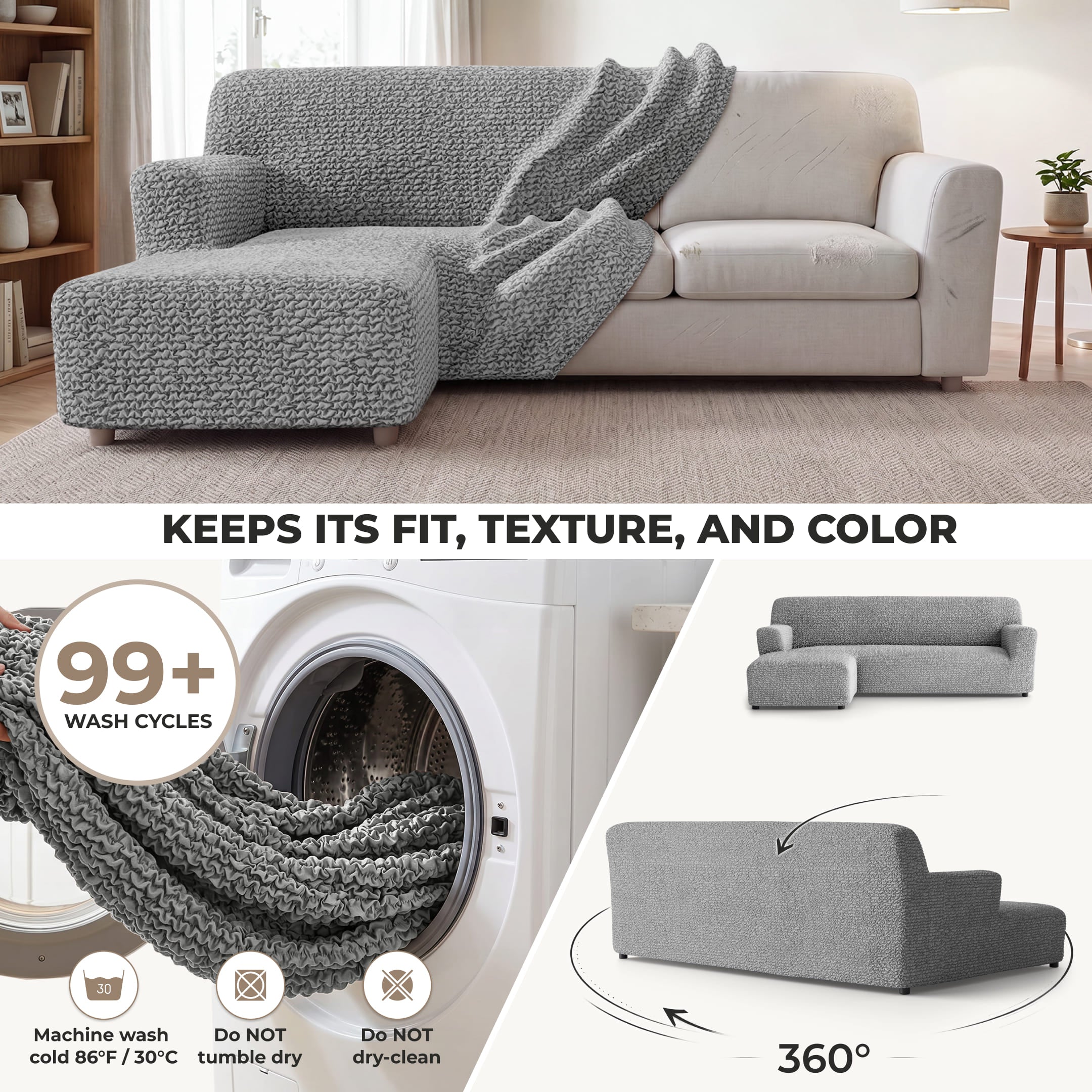 L-Shaped Sofa Slipcover (Left Chaise), Comfort Collection – Ash, color swatch | Ash