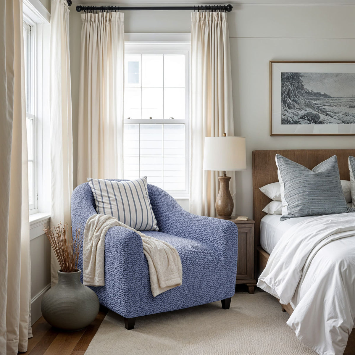 Barrel Chair Slipcover, Comfort Collection – Blue, interior view 1 | Blue