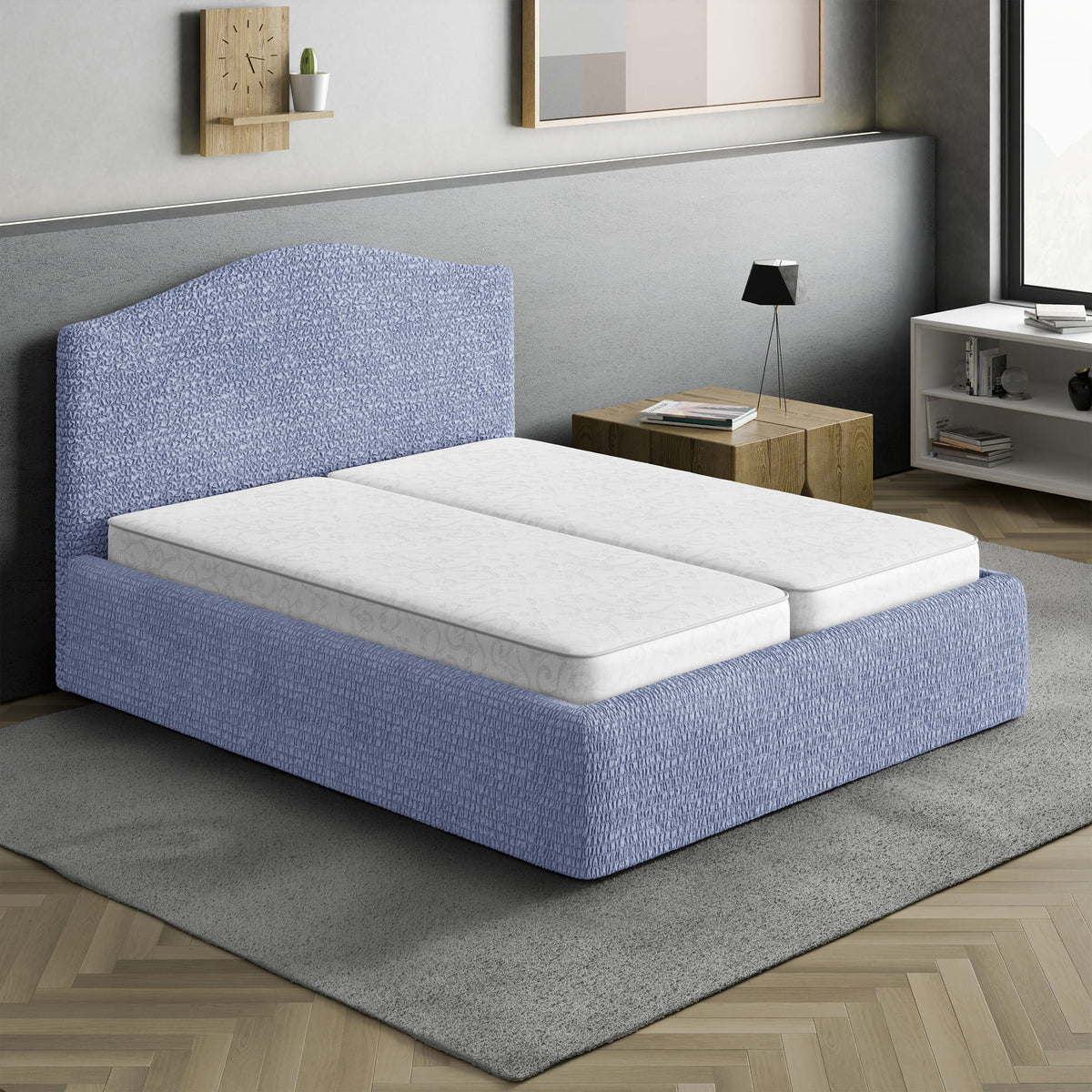 Bed Headboard & Frame Slipcover (Full/Queen), Comfort Collection – Blue, interior view 1 | Blue
