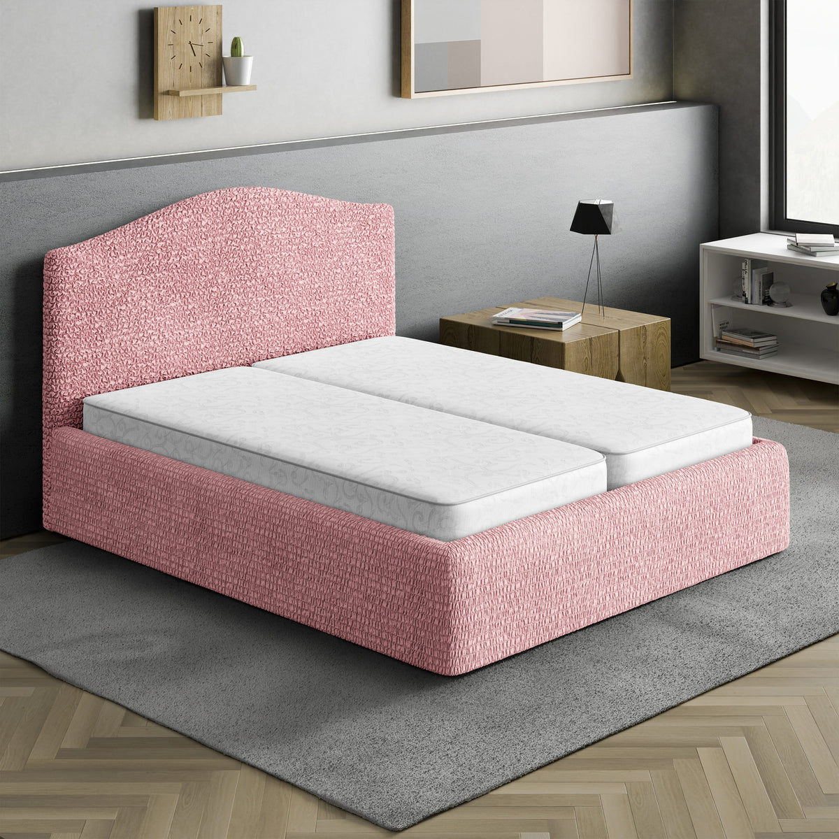 Bed Headboard & Frame Slipcover (Full/Queen), Comfort Collection – Coral Pink, interior view 1 | Coral Pink