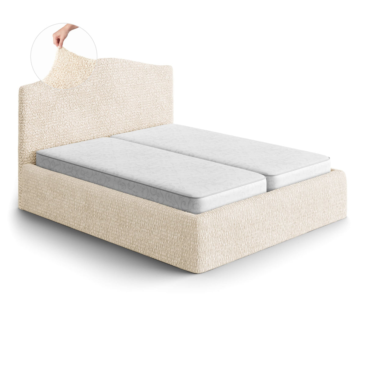 Bed Headboard & Frame Slipcover (Full/Queen), Comfort Collection – Cream, front view | Cream