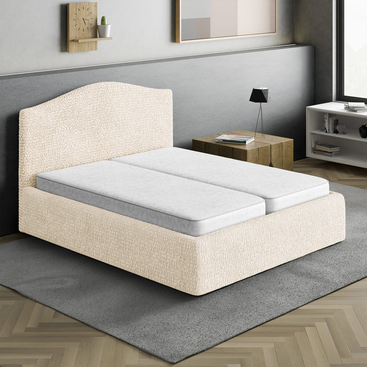 Bed Headboard & Frame Slipcover (Full/Queen), Comfort Collection – Cream, interior view 1 | Cream