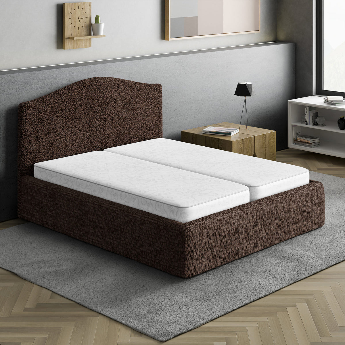 Bed Headboard & Frame Slipcover (Full/Queen), Comfort Collection – Dark Brown, interior view 1 | Dark Brown