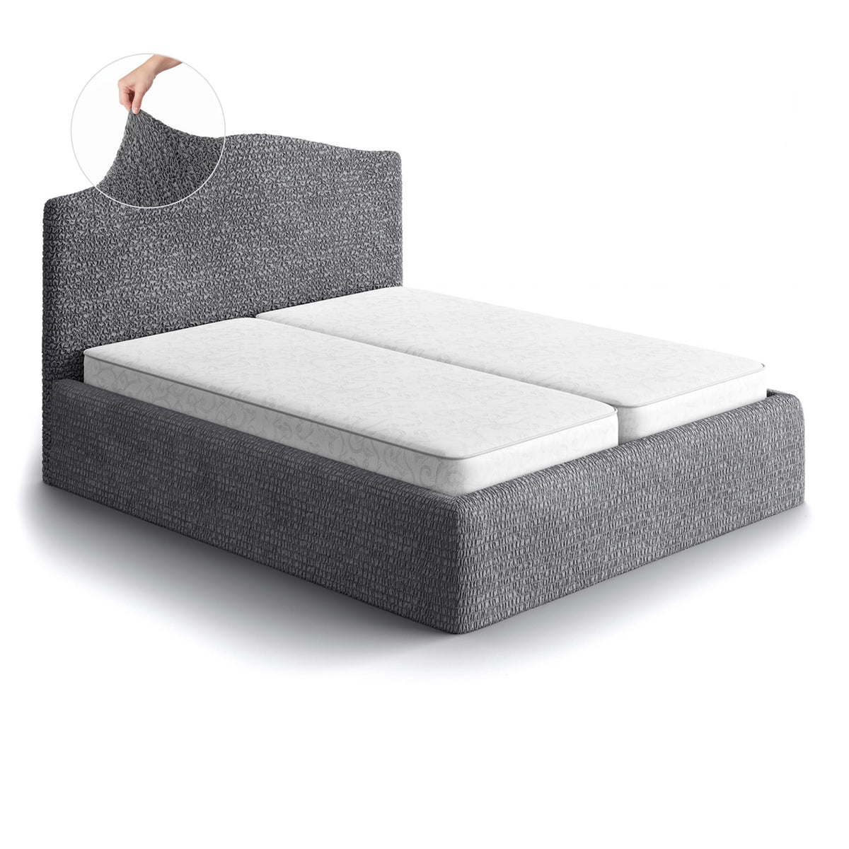 Bed Headboard & Frame Slipcover (Full/Queen), Comfort Collection – Dark Grey, front view | Dark Grey