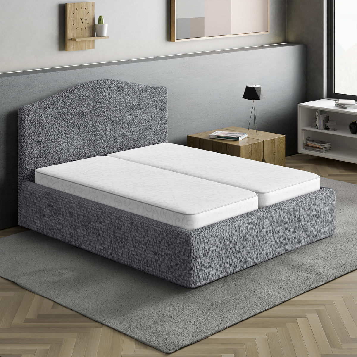 Bed Headboard & Frame Slipcover (Full/Queen), Comfort Collection – Dark Grey, interior view 1 | Dark Grey