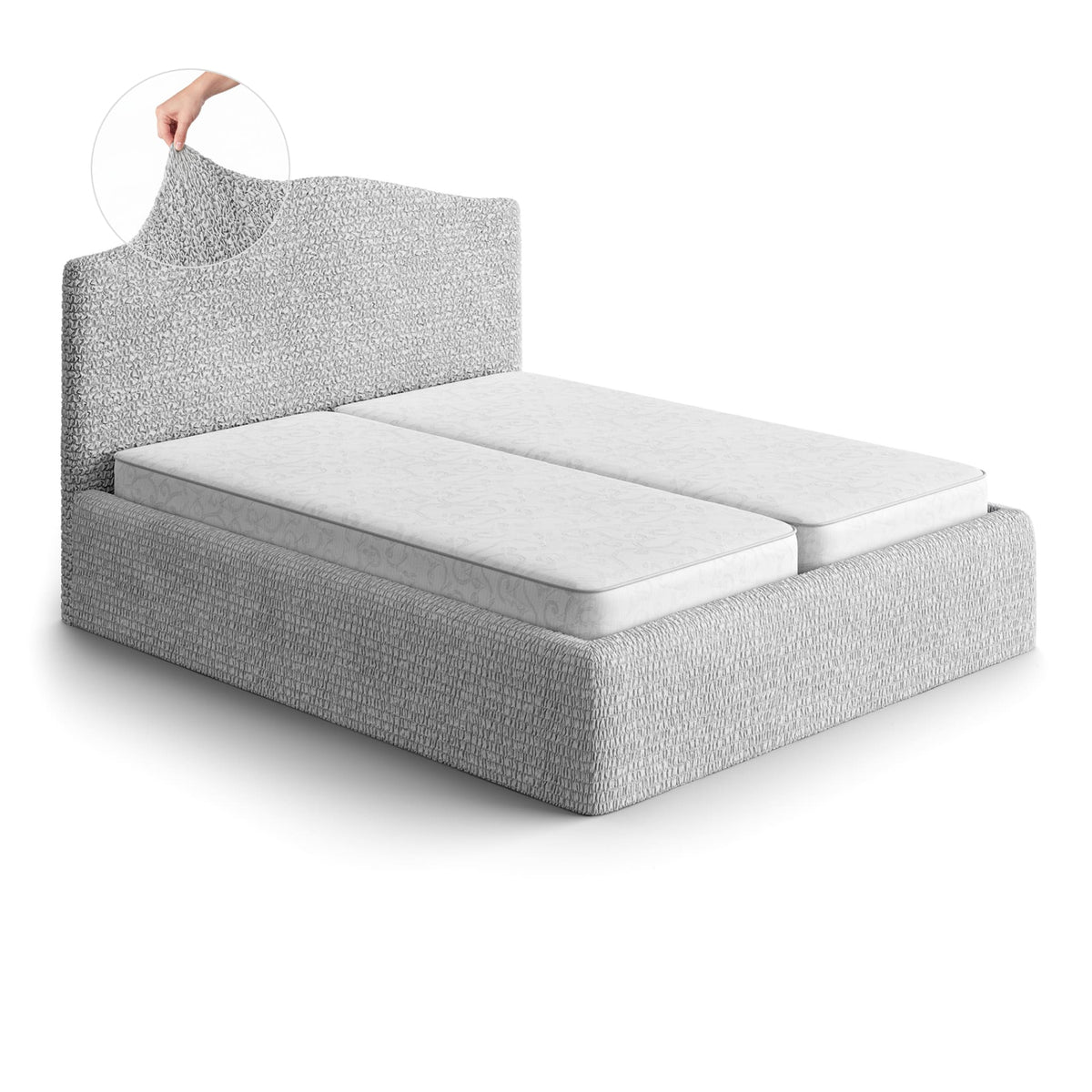 Bed Headboard & Frame Slipcover (Full/Queen), Comfort Collection – Light Grey, front view | Light Grey