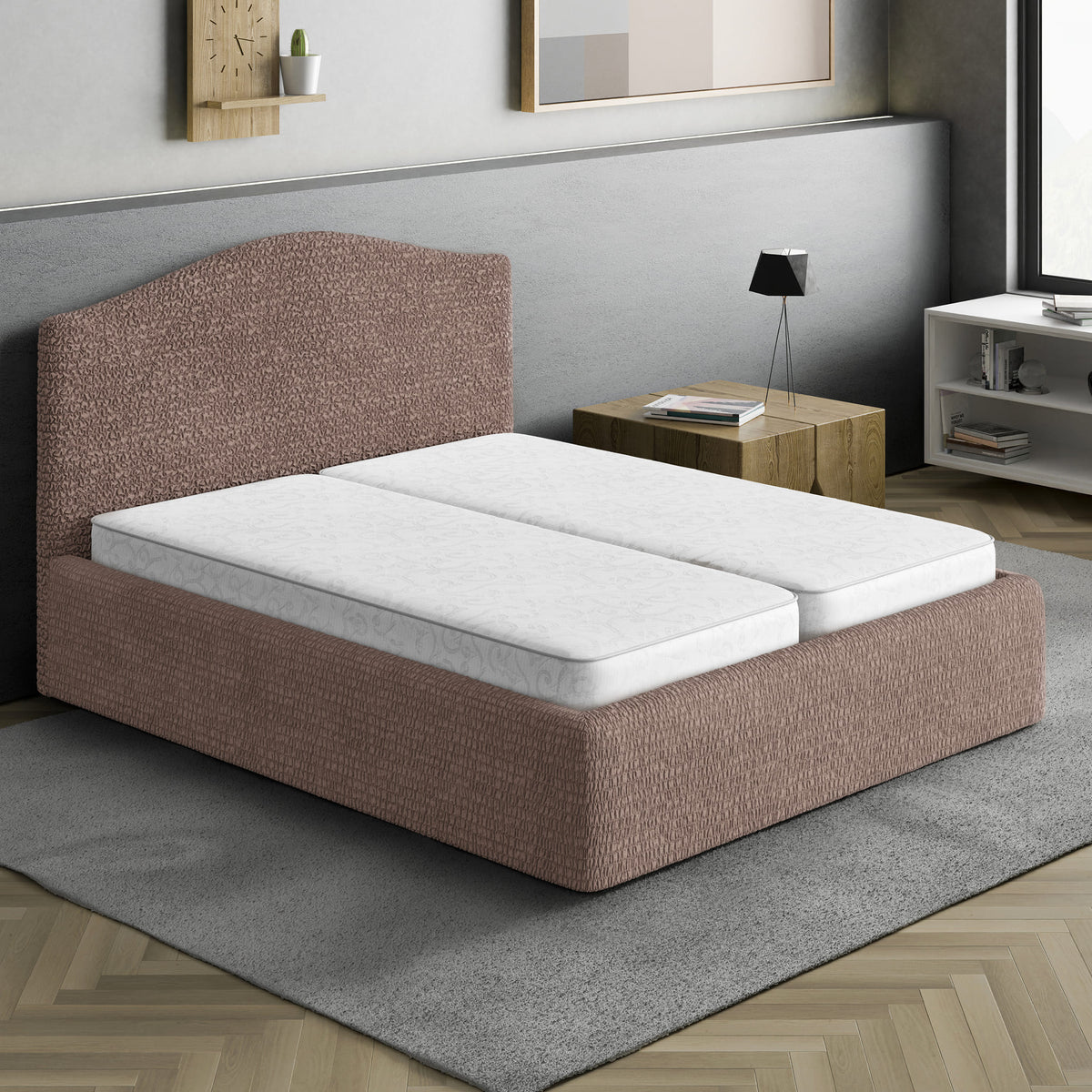 Bed Headboard & Frame Slipcover (Full/Queen), Comfort Collection – Soft Taupe, interior view 1 | Soft Taupe