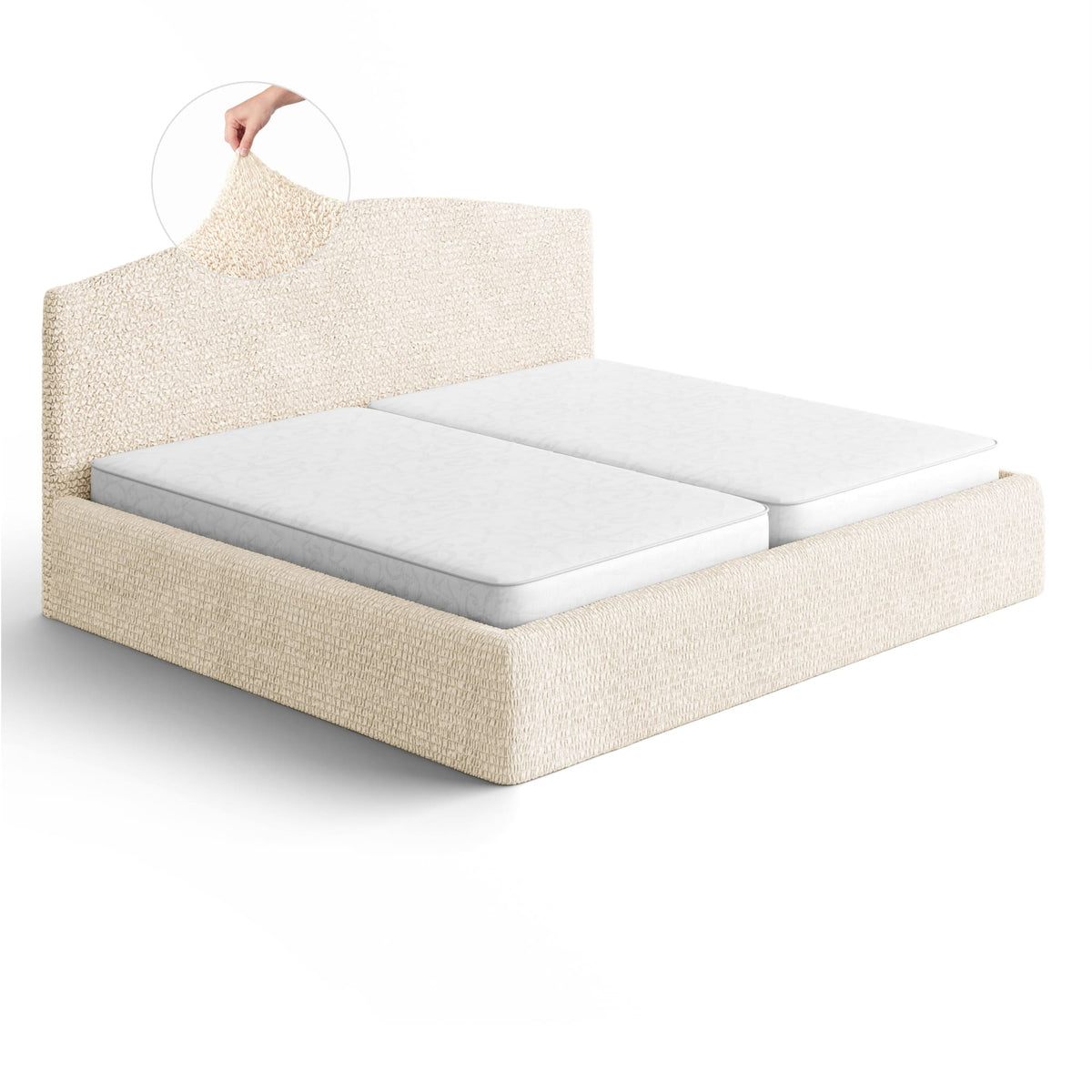 Bed Headboard & Frame Slipcover (King), Comfort Collection – Cream, front view | Cream