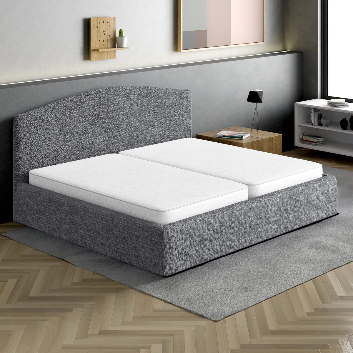 Bed Headboard & Frame Slipcover (King), Comfort Collection – Dark Grey, interior view 1 | Dark Grey