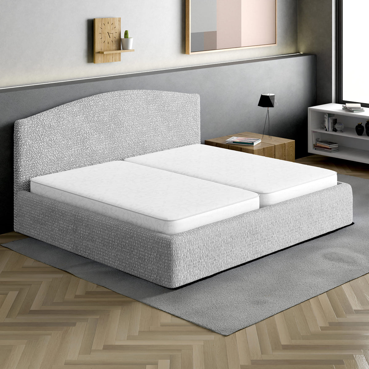 Bed Headboard & Frame Slipcover (King), Comfort Collection – Light Grey, interior view 1 | Light Grey
