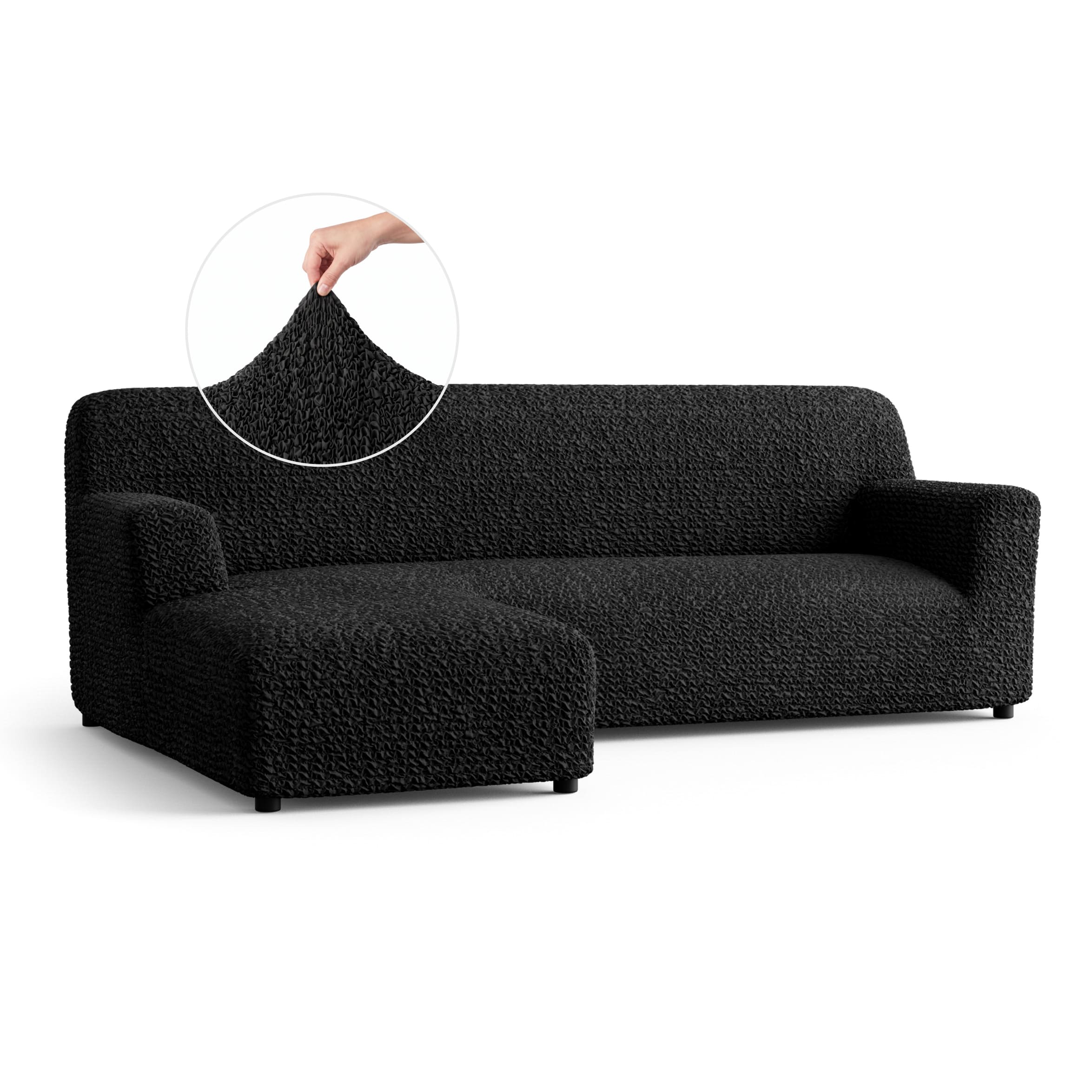 L-Shaped Sofa Slipcover (Left Chaise), Comfort Collection – Black, front view | Black