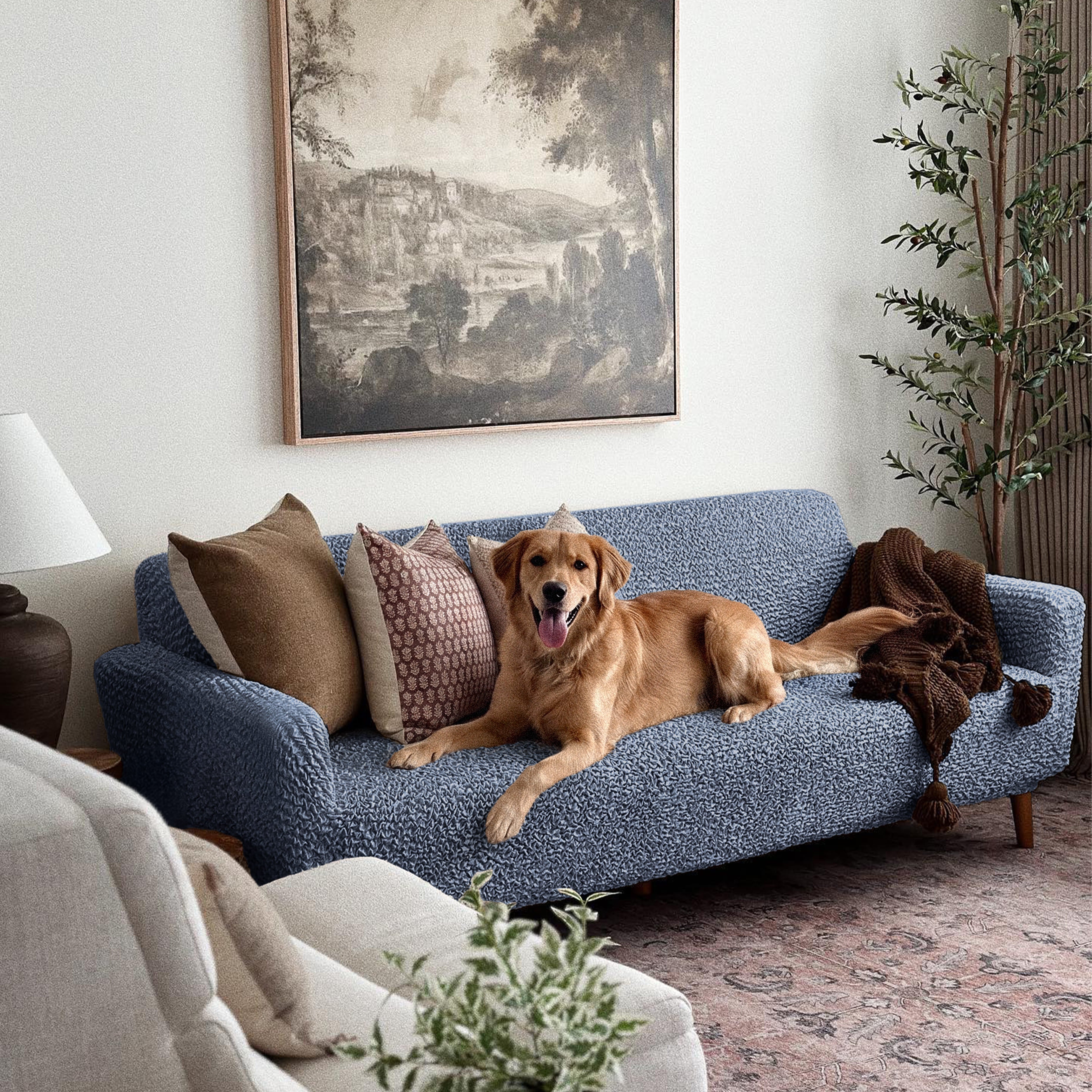 Sofa 4 Seater Slipcover, Comfort Collection – Blue, customer photo | Blue