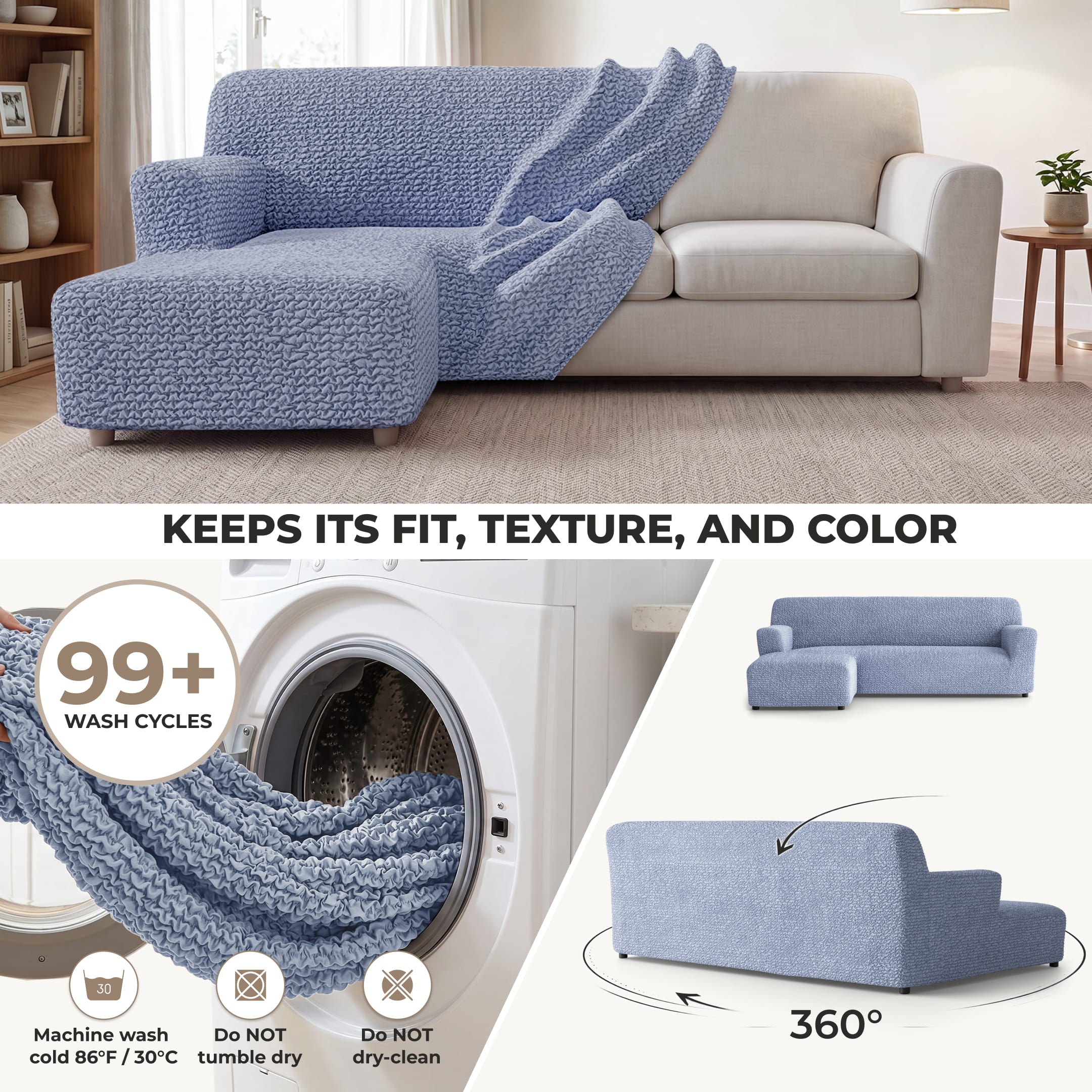 L-Shaped Sofa Slipcover (Left Chaise), Comfort Collection – Blue, color swatch | Blue