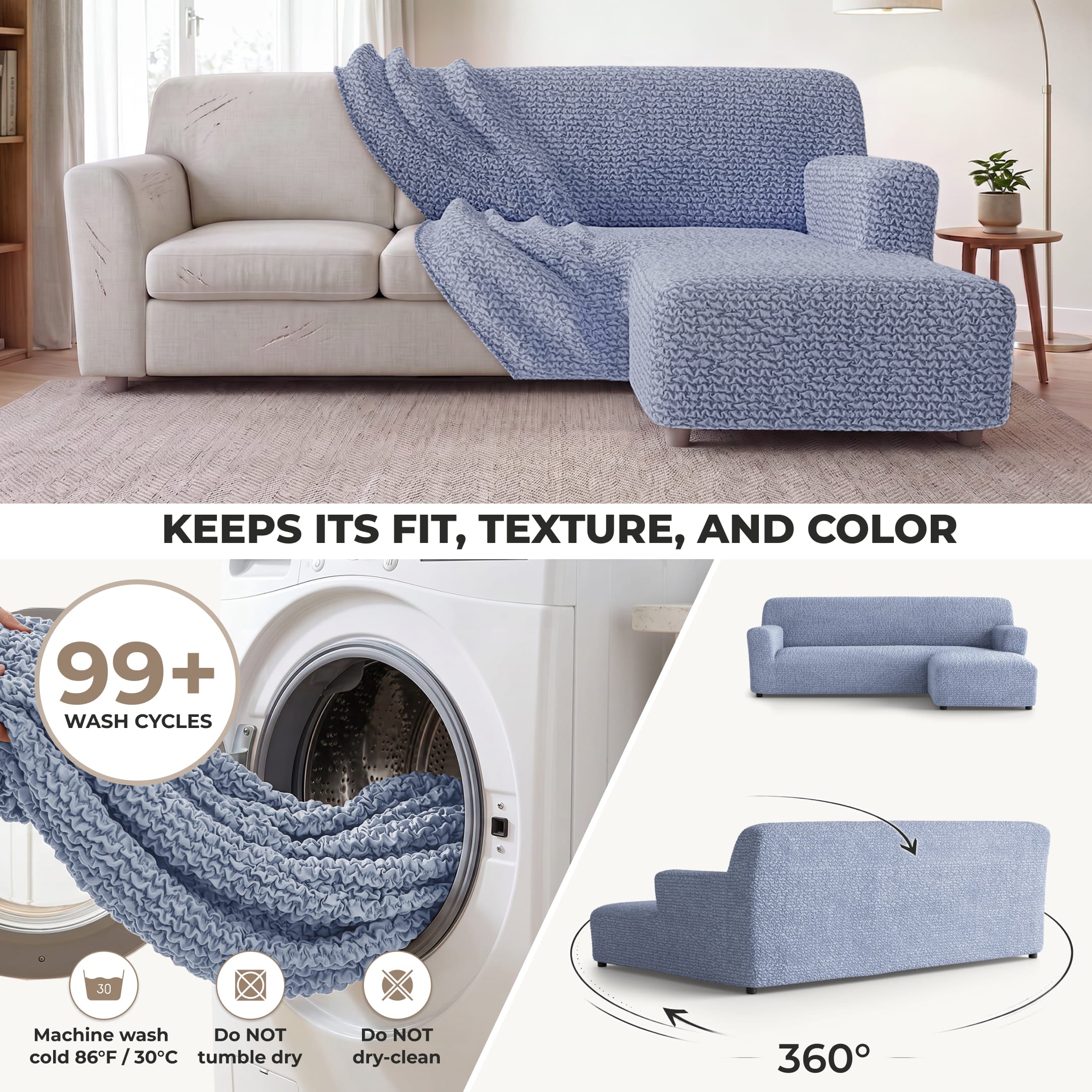 L-Shaped Sofa Slipcover (Right Chaise), Comfort Collection – Blue, color swatch | Blue