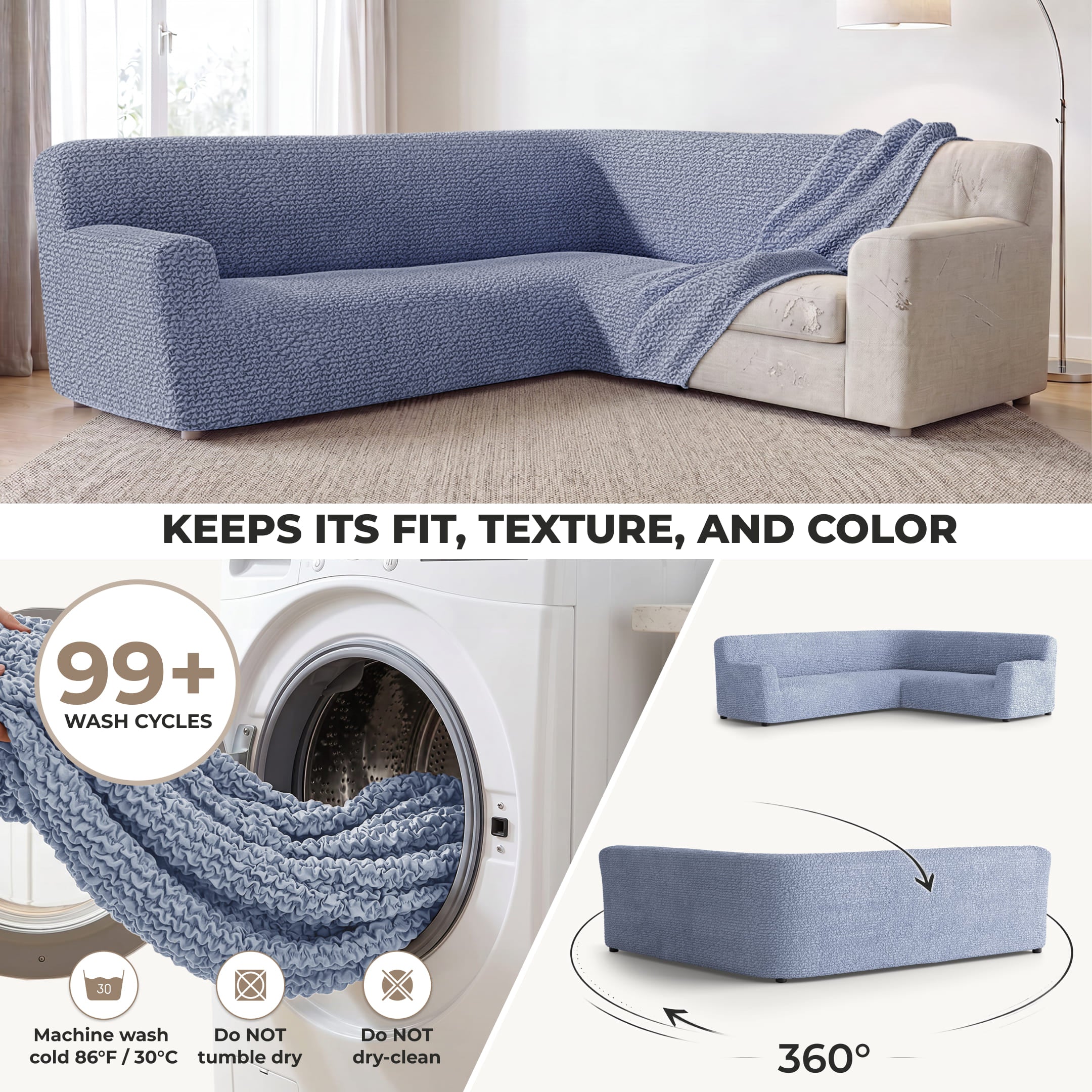 Corner Sofa Slipcover, Comfort Collection – Blue, color swatch | Blue