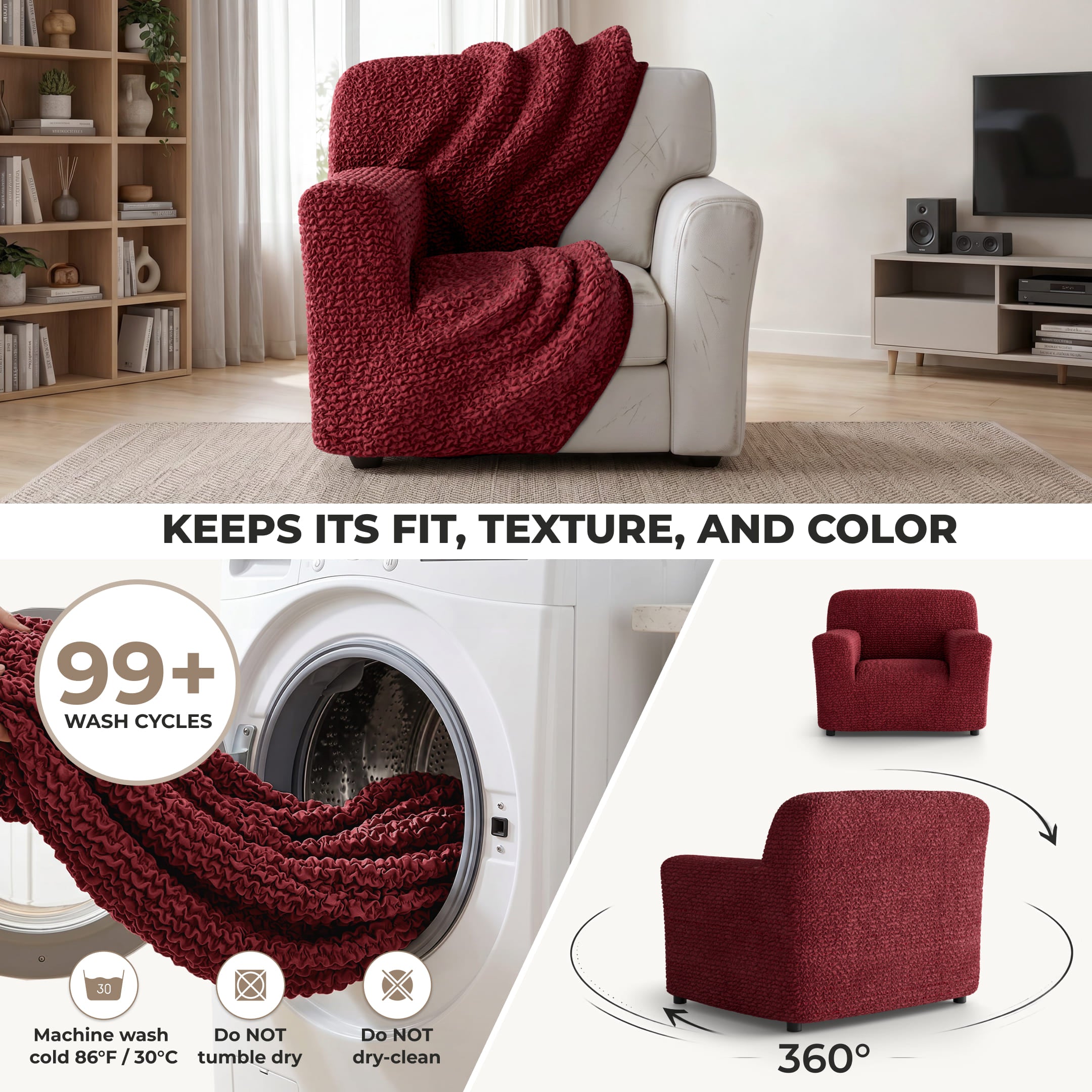Armchair Slipcover, Comfort Collection – Burgundy, color swatch | Burgundy