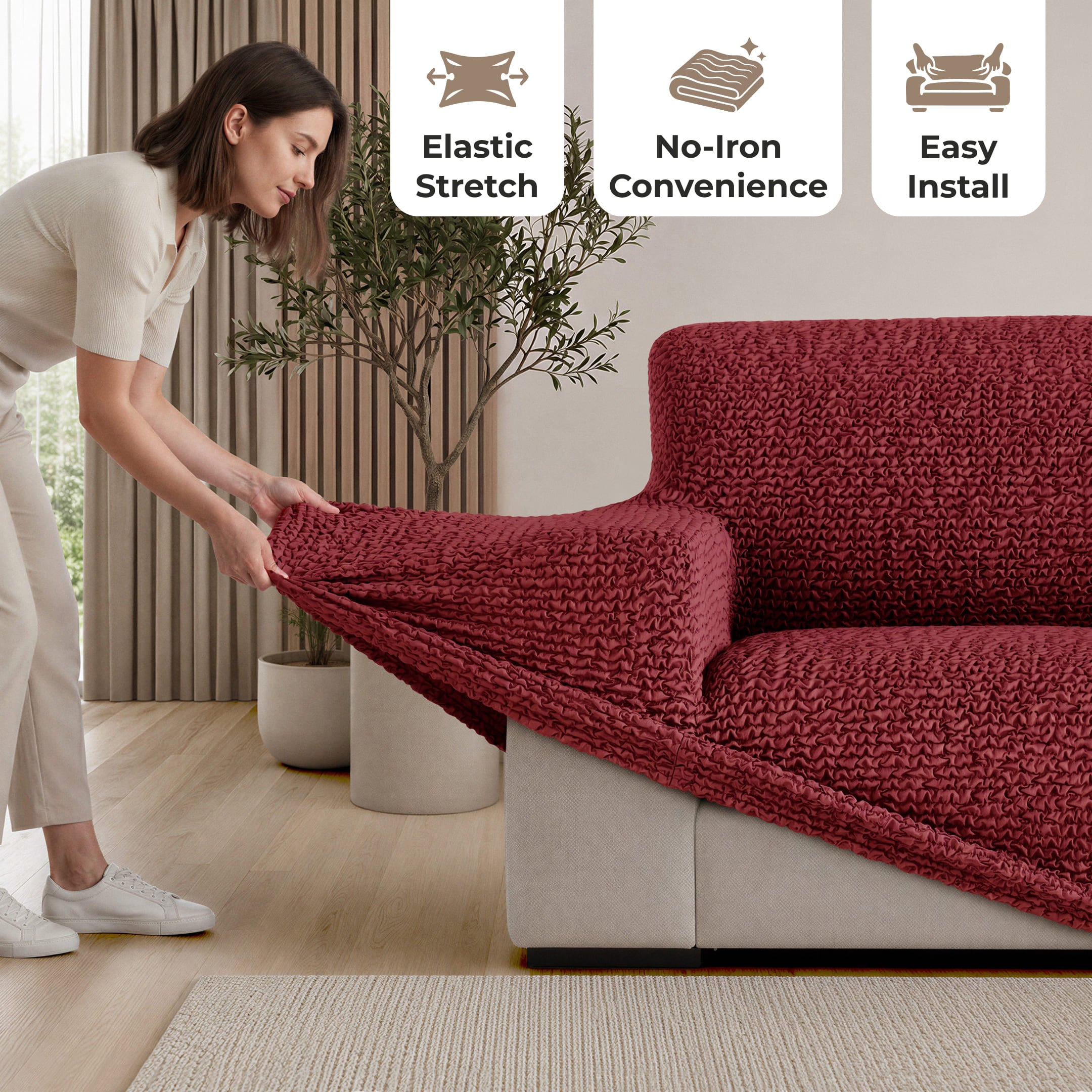 L-Shaped Sofa Slipcover (Left Chaise), Comfort Collection – Burgundy, color swatch | Burgundy