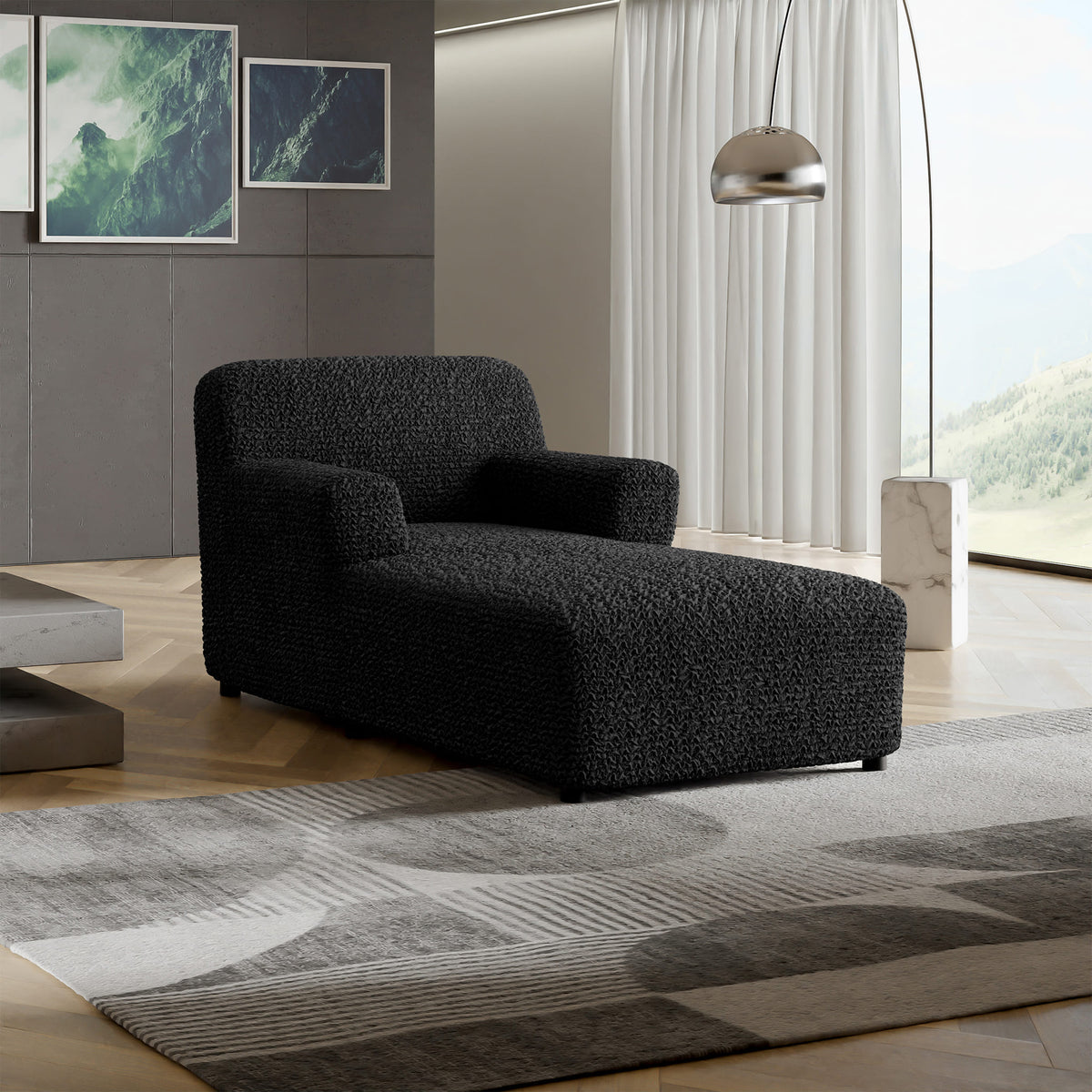 Chaise Lounge Slipcover, Comfort Collection – Black, interior view 1 | Black