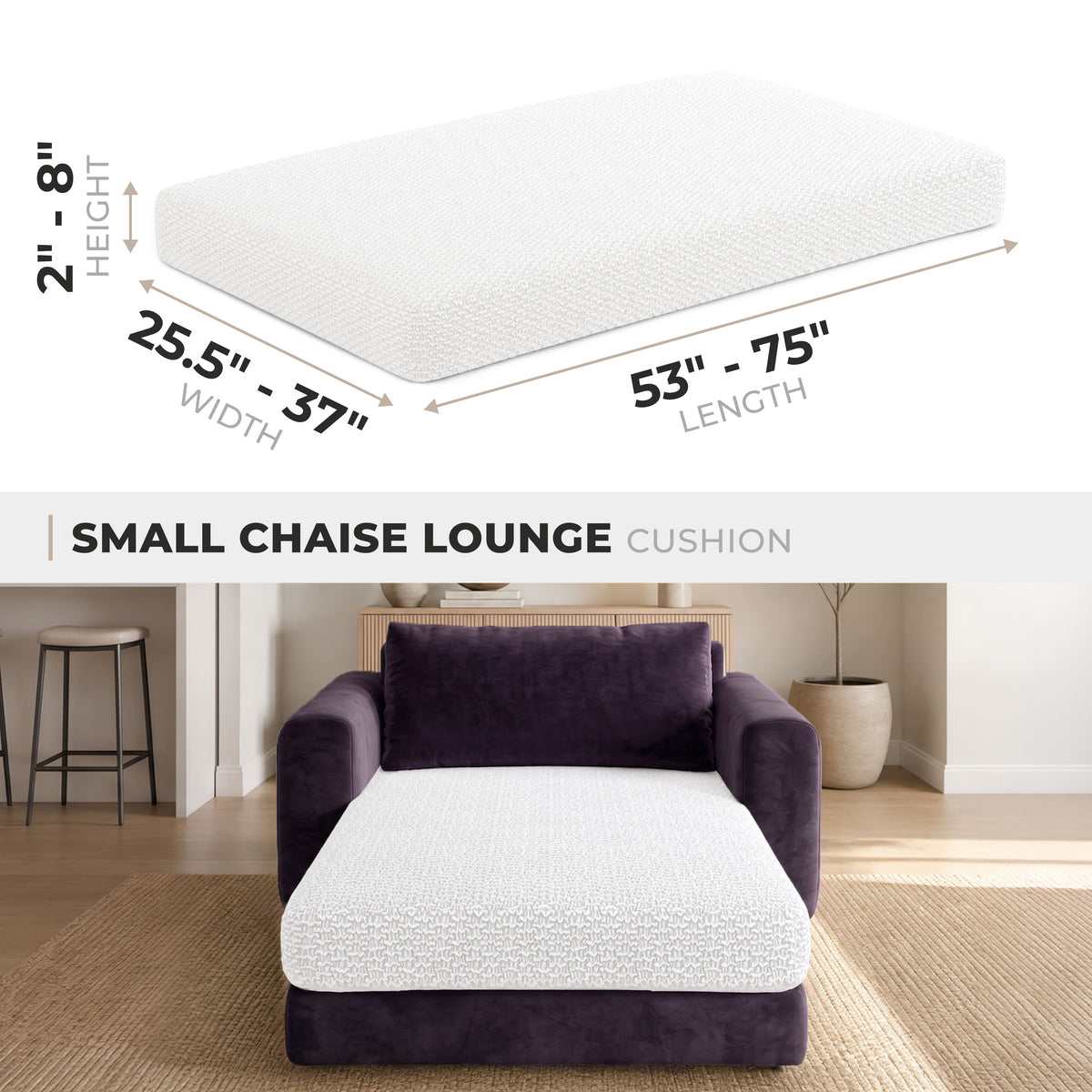 Chaise Cushion Cover, Comfy Seat Collection – Crisp White, size guide | Crisp White