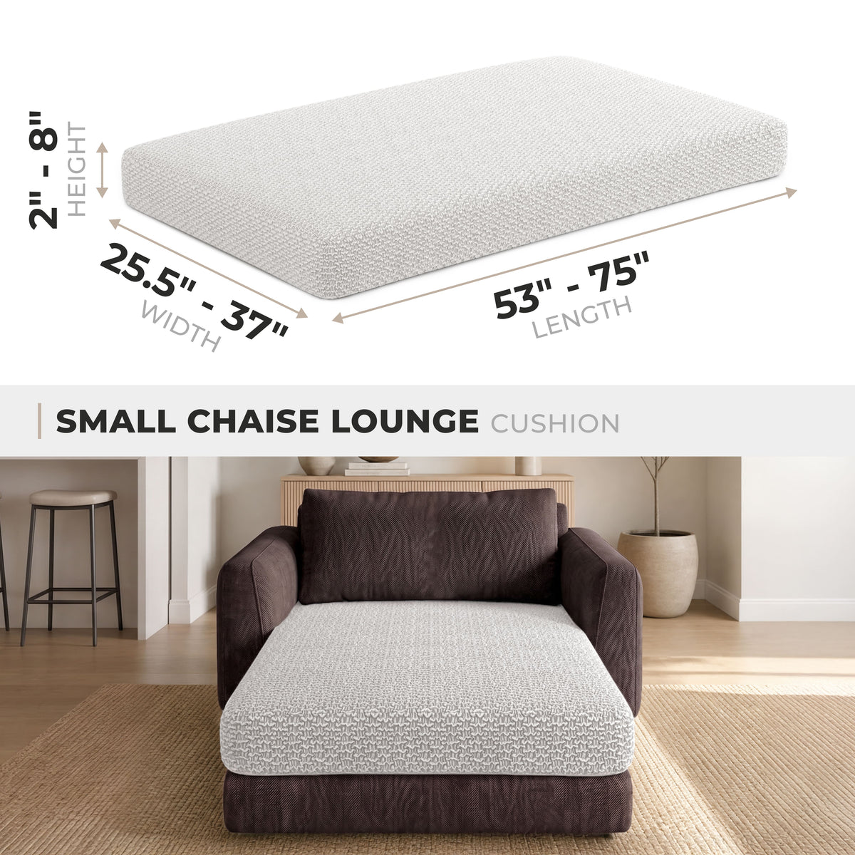 Chaise Cushion Cover, Comfy Seat Collection – Light Grey, size guide | Light Grey