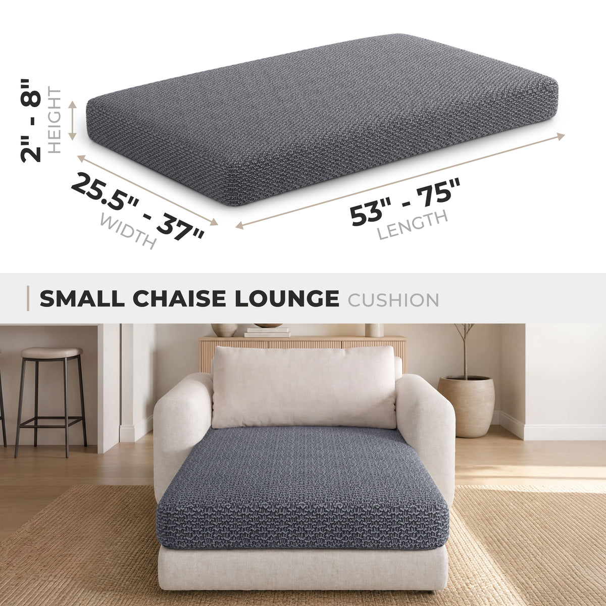 Chaise Cushion Cover, Comfy Seat Collection – Dark Grey, size guide | Dark Grey
