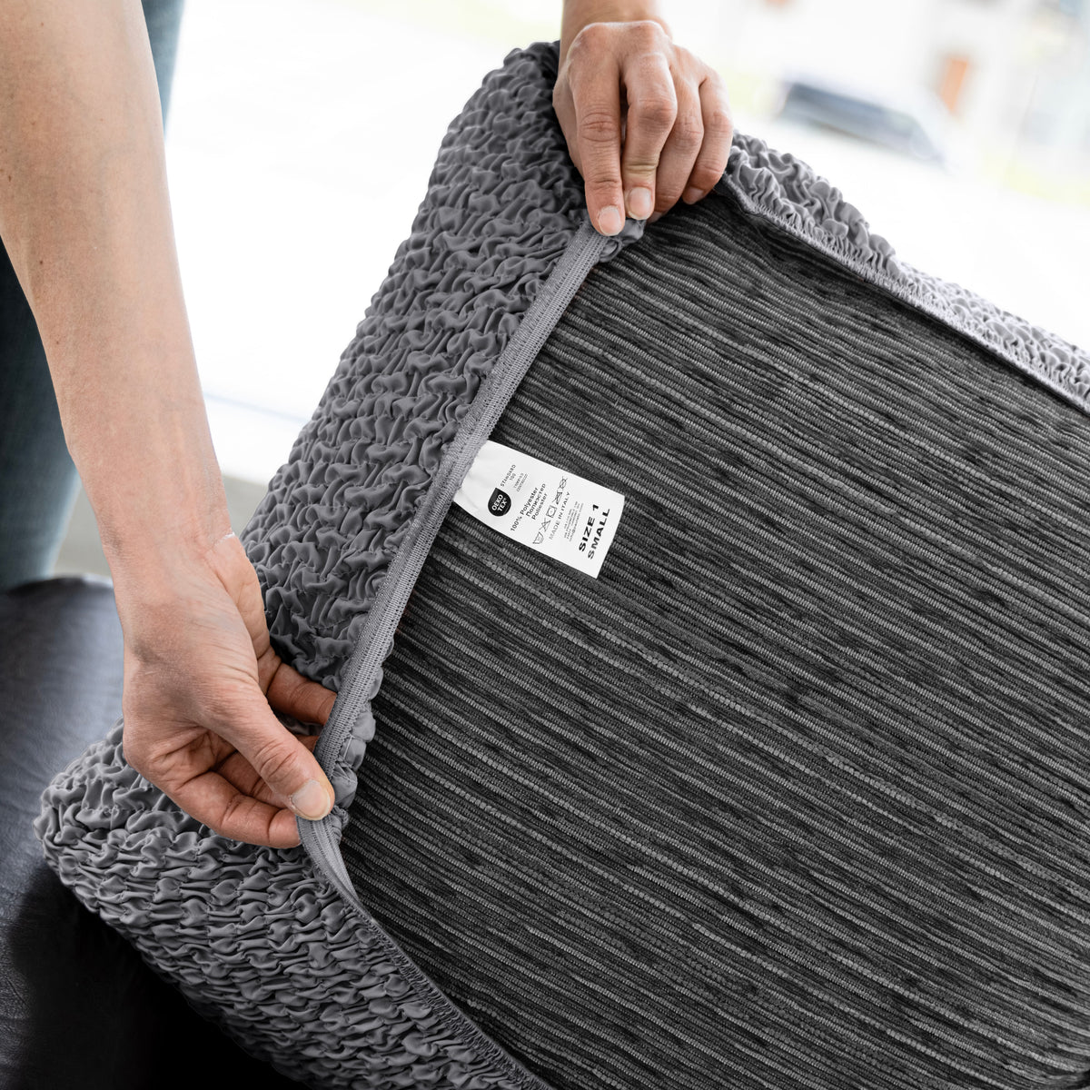 Chaise Small Cushion Cover, Comfy Seat Collection – Dark Grey, underside view | Dark Grey
