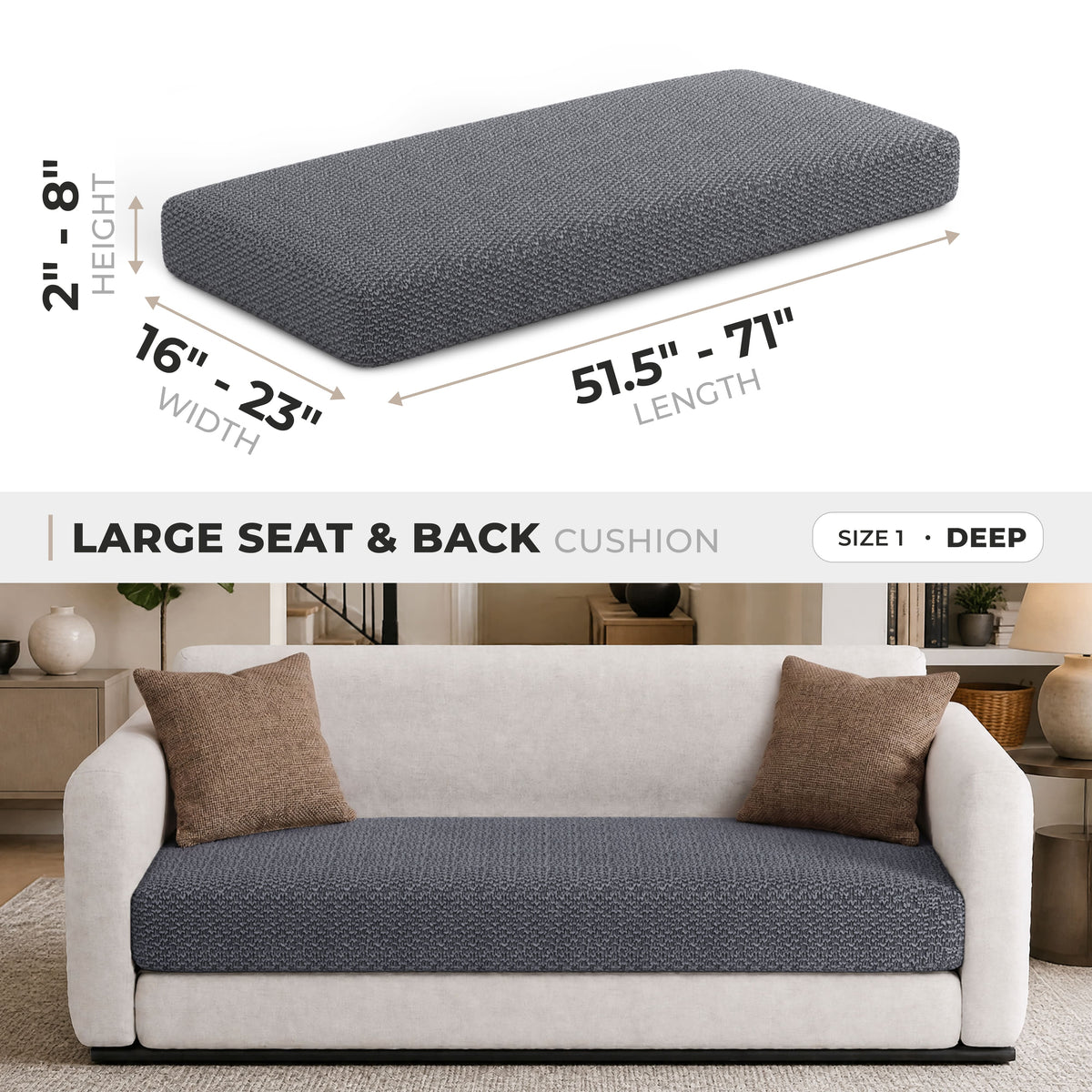 Sofa Cushion Cover (Deep), Comfy Seat Collection – Dark Grey, size guide | Dark Grey