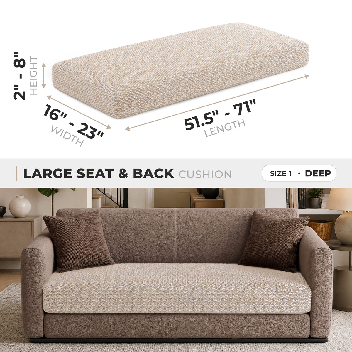 Sofa Cushion Cover (Deep), Comfy Seat Collection – Macadamia, size guide | Macadamia