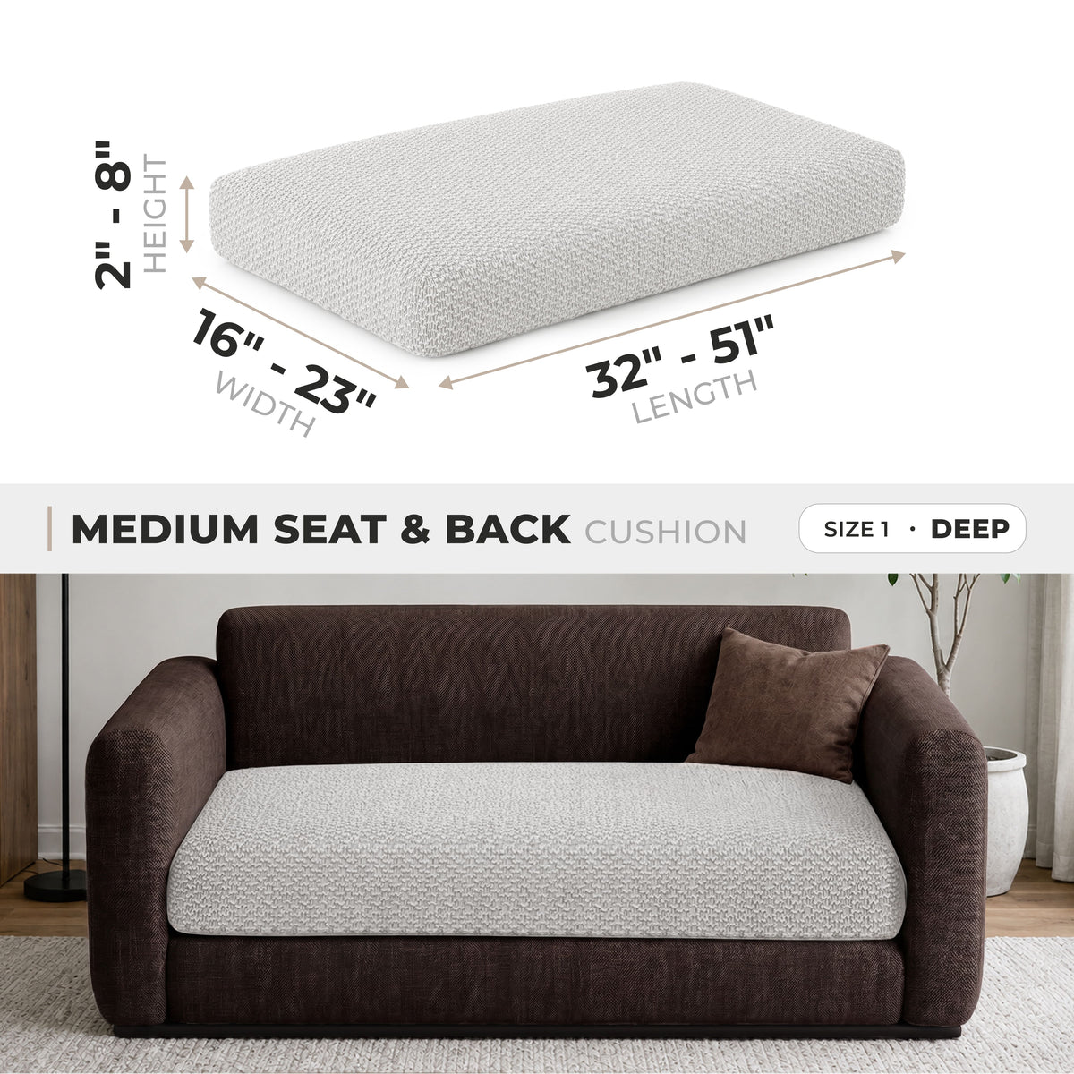 Loveseat Cushion Cover (Deep), Comfy Seat Collection – Light Grey, size guide | Light Grey