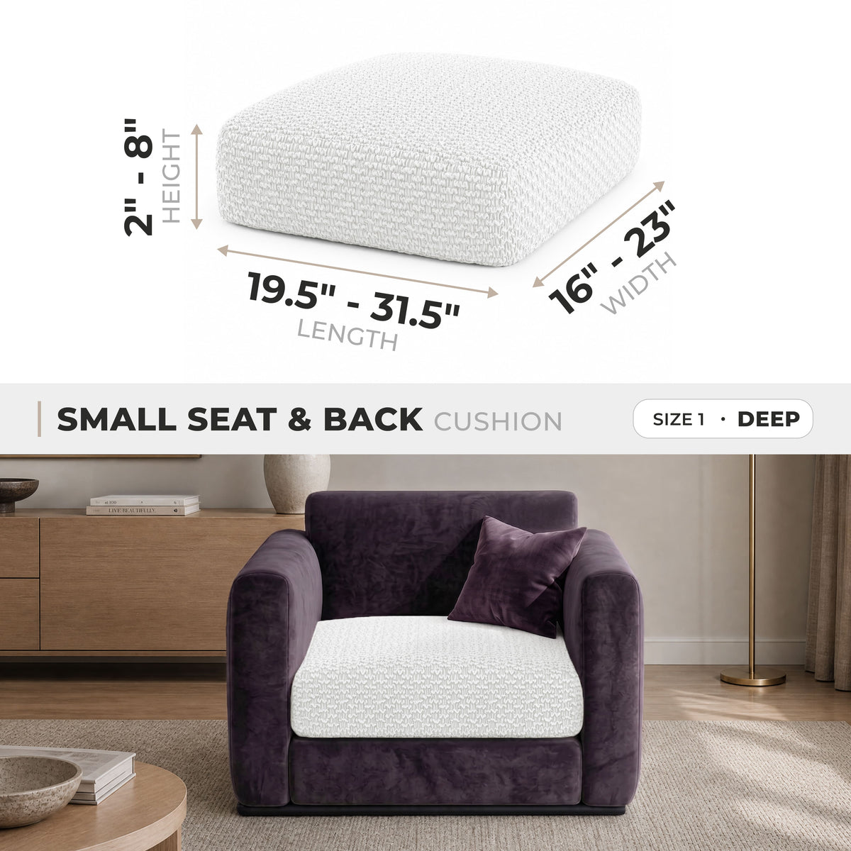 Seat & Back Cushion Cover (Deep), Comfy Seat Collection – Crisp White, size guide | Crisp White