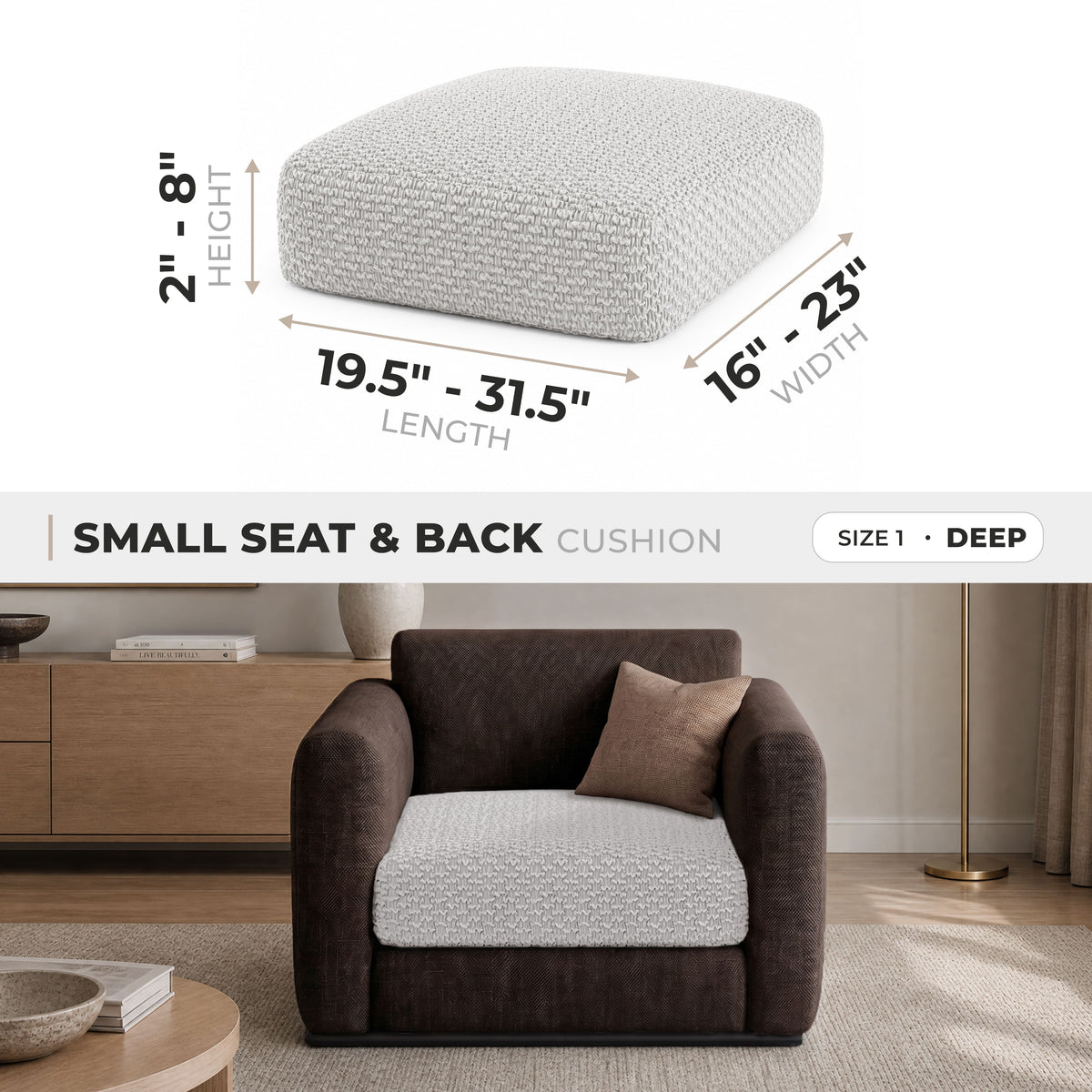 Seat & Back Cushion Cover (Deep), Comfy Seat Collection – Light Grey, size guide | Light Grey