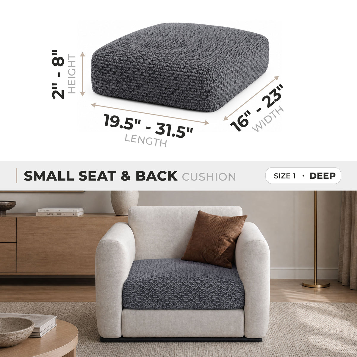 Seat & Back Cushion Cover (Deep), Comfy Seat Collection – Dark Grey, size guide | Dark Grey