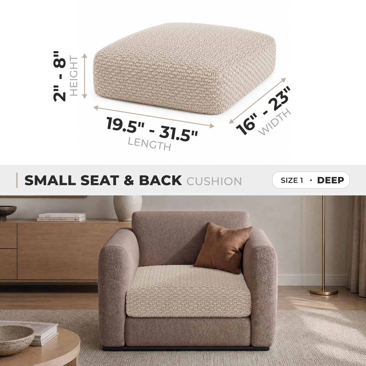 Seat & Back Cushion Cover (Deep), Comfy Seat Collection – Macadamia, size guide | Macadamia