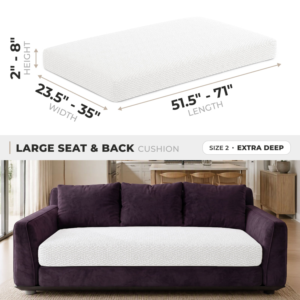 Sofa Cushion Cover (Extra Deep), Comfy Seat Collection – Crisp White, size guide | Crisp White